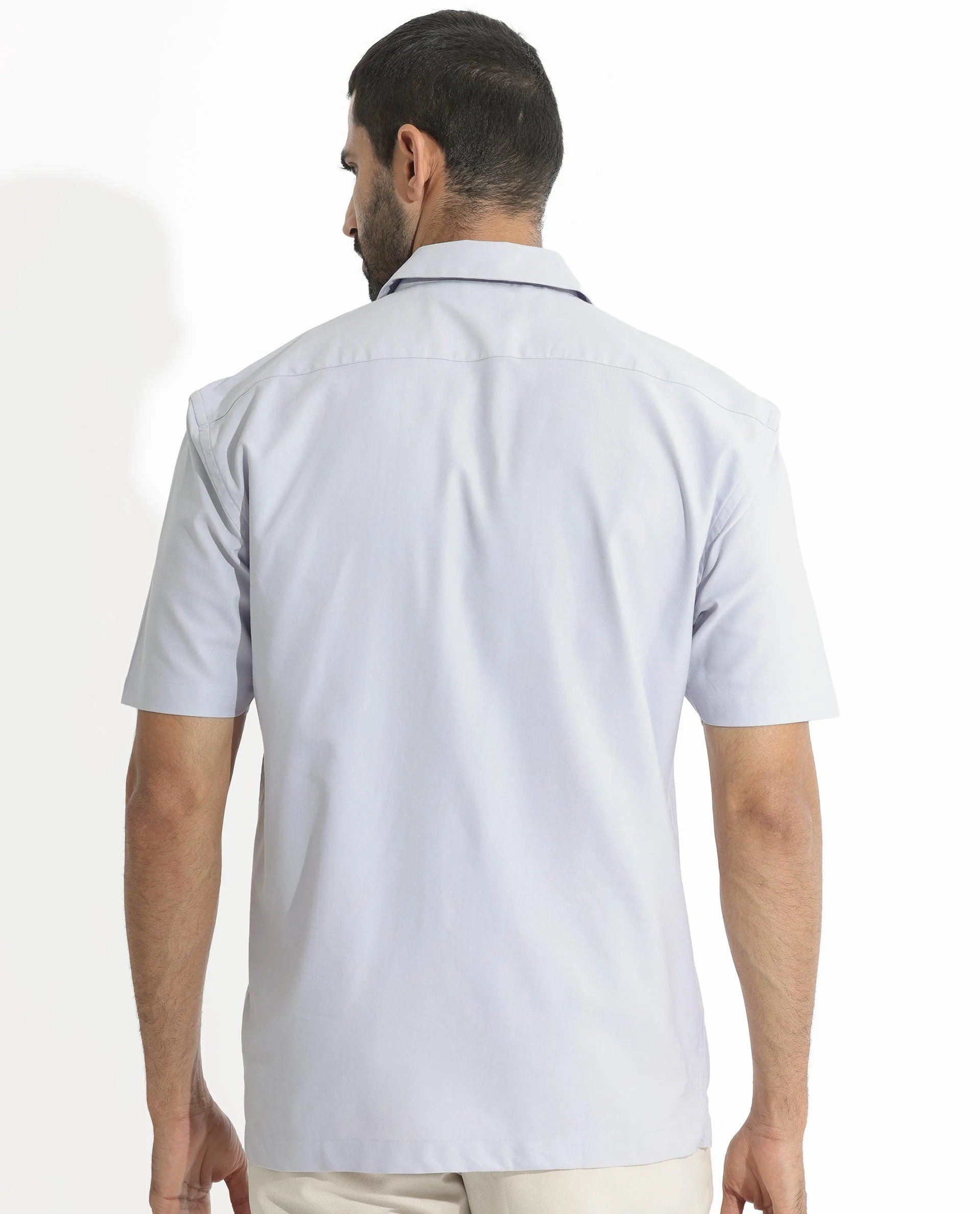 Rare Rabbit Men's Salford Pastel Blue Cotton Plain Regular Fit Half Sleeve Cuban Collar Shirt - Image 10