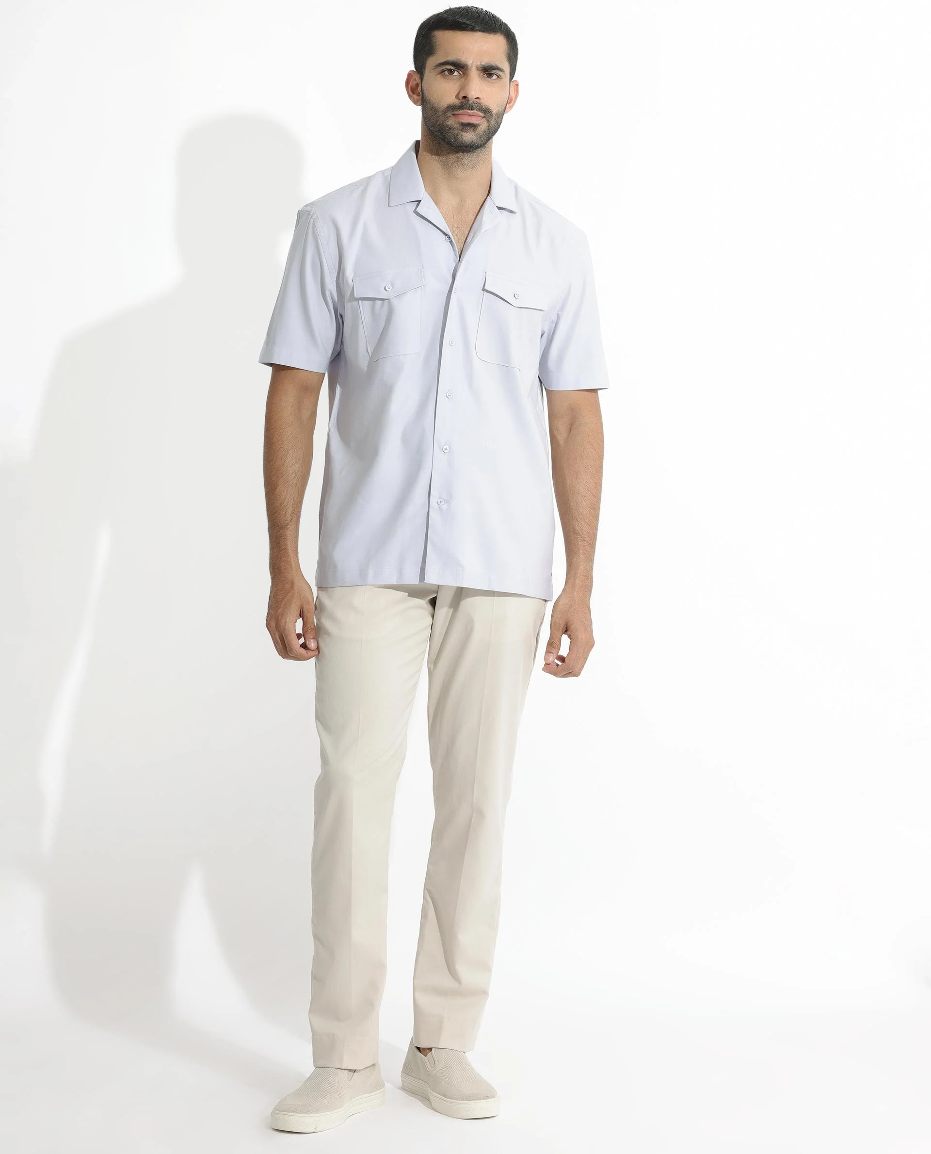Rare Rabbit Men's Salford Pastel Blue Cotton Plain Regular Fit Half Sleeve Cuban Collar Shirt - Image 8