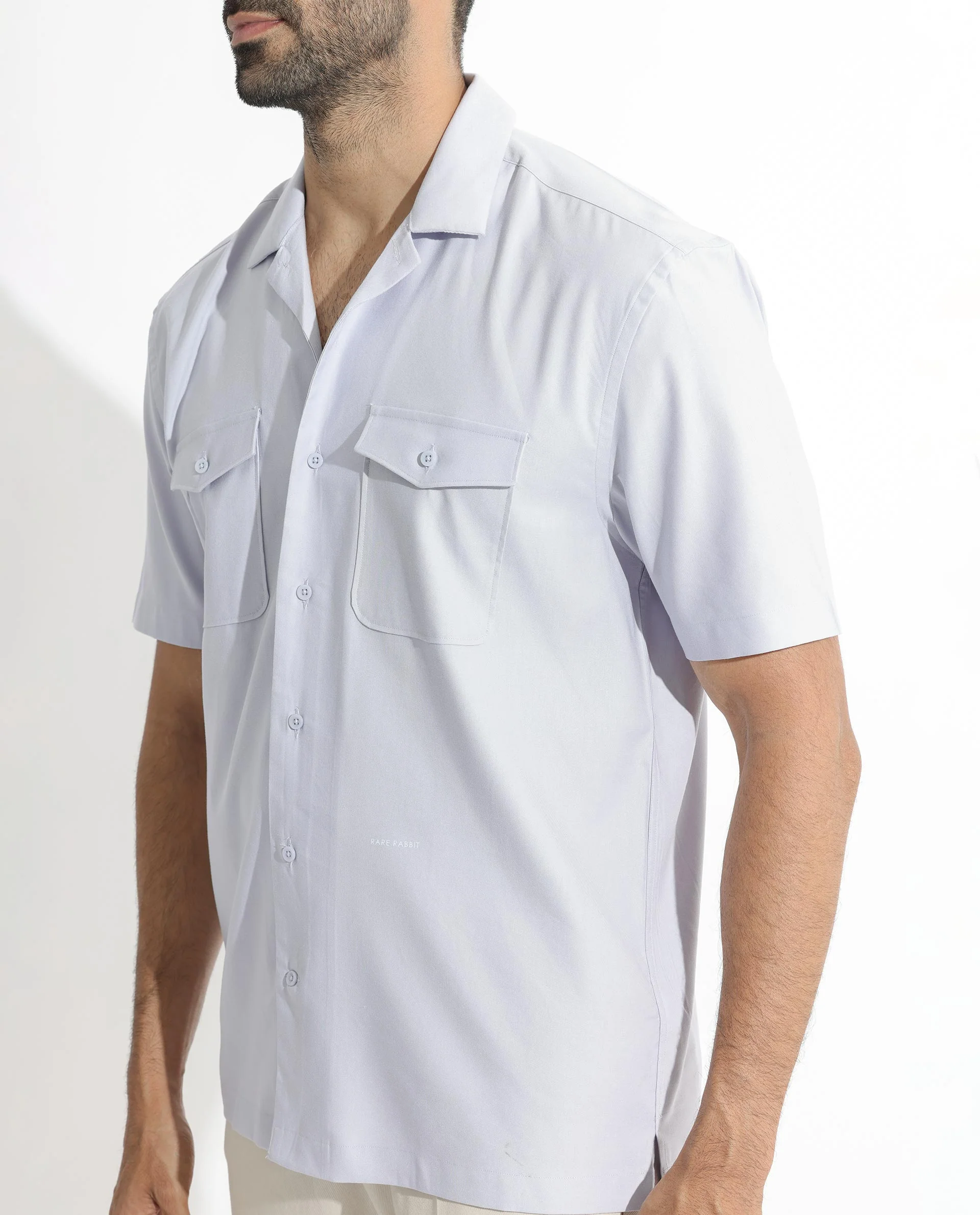Rare Rabbit Men's Salford Pastel Blue Cotton Plain Regular Fit Half Sleeve Cuban Collar Shirt - Image 9