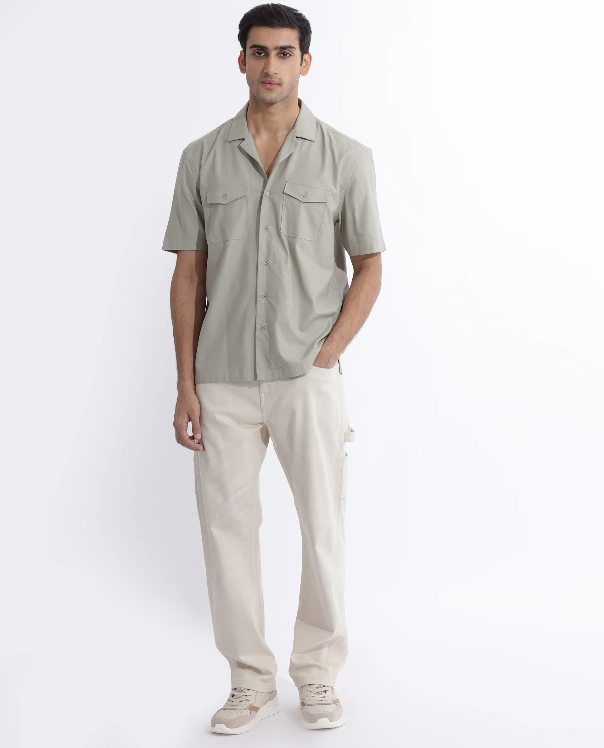 Rare Rabbit Men's Salford Pastel Green Cotton Plain Regular Fit Half Sleeve Cuban Collar Shirt - Image 2