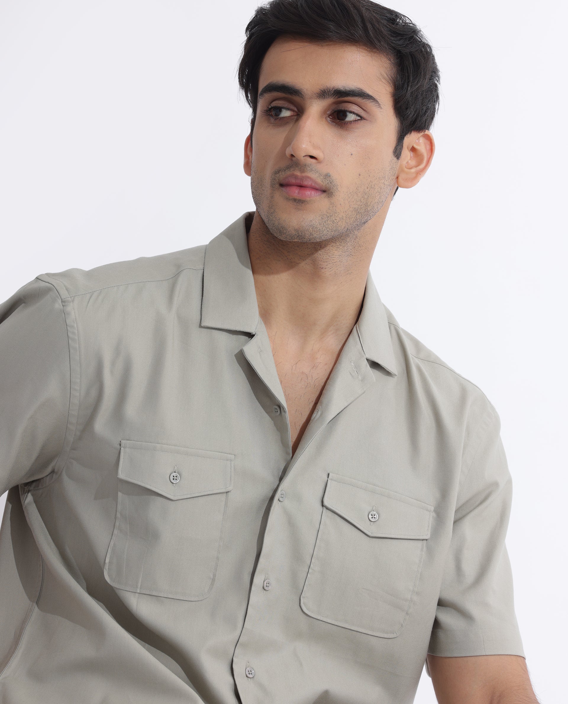 Rare Rabbit Men's Salford Pastel Green Cotton Plain Regular Fit Half Sleeve Cuban Collar Shirt - Image 4