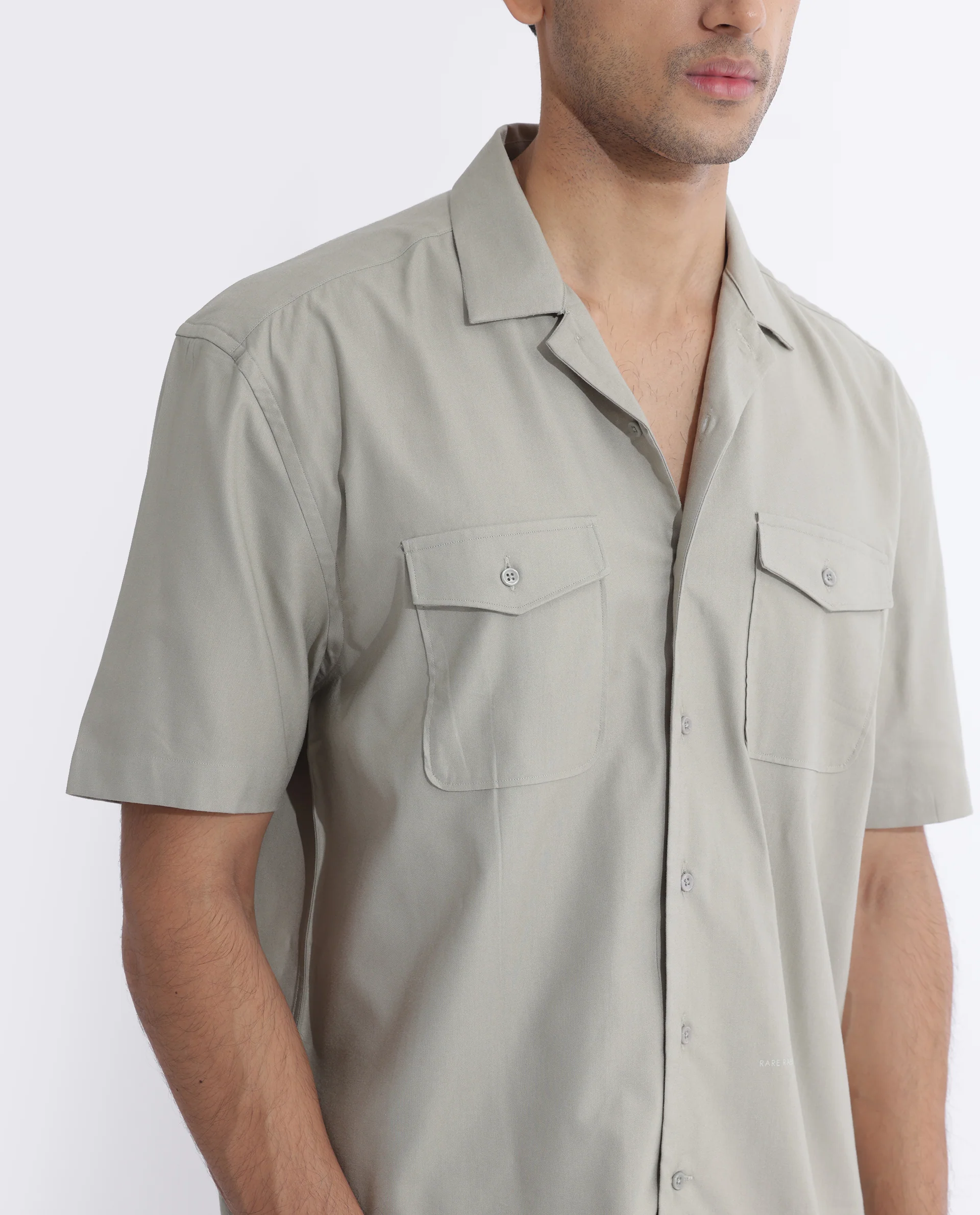 Rare Rabbit Men's Salford Pastel Green Cotton Plain Regular Fit Half Sleeve Cuban Collar Shirt - Image 5