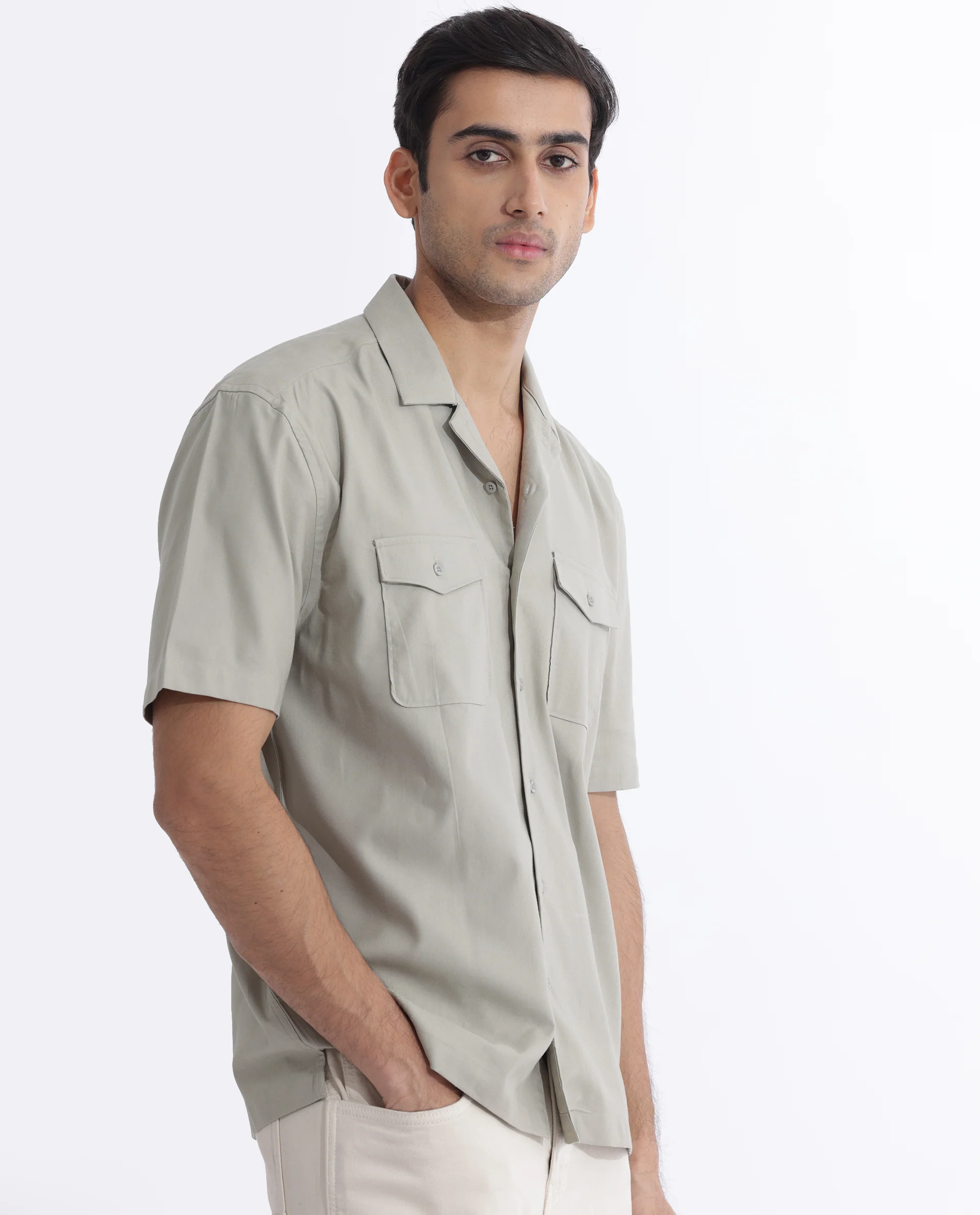 Rare Rabbit Men's Salford Pastel Green Cotton Plain Regular Fit Half Sleeve Cuban Collar Shirt - Image 6