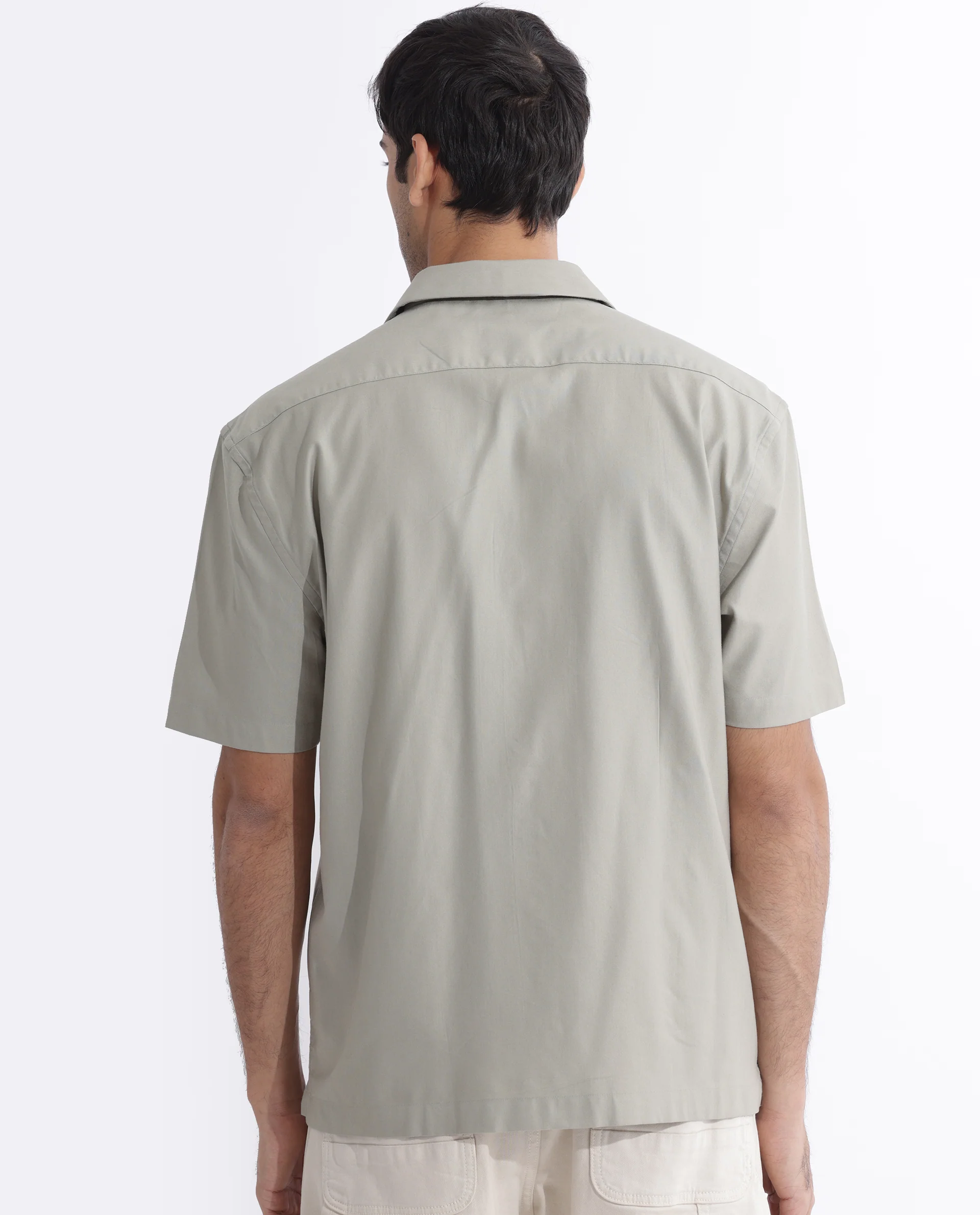 Rare Rabbit Men's Salford Pastel Green Cotton Plain Regular Fit Half Sleeve Cuban Collar Shirt - Image 8
