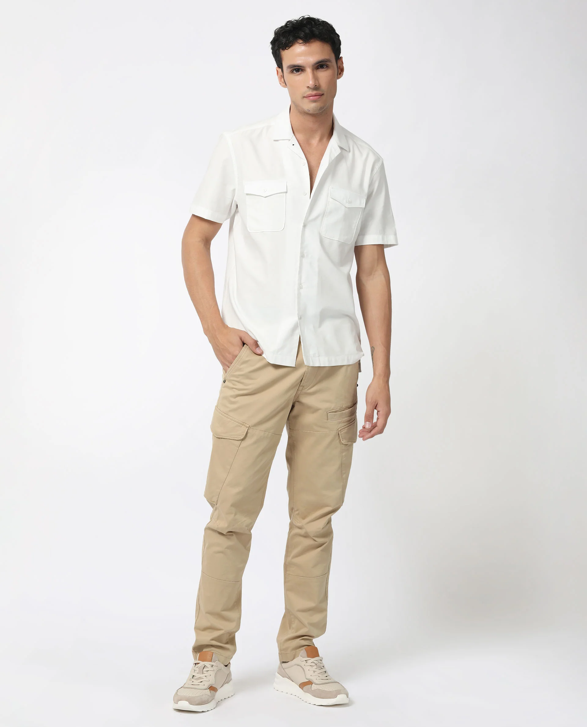 Rare Rabbit Men's Salford White Cotton Plain Regular Fit Half Sleeve Cuban Collar Shirt - Image 2