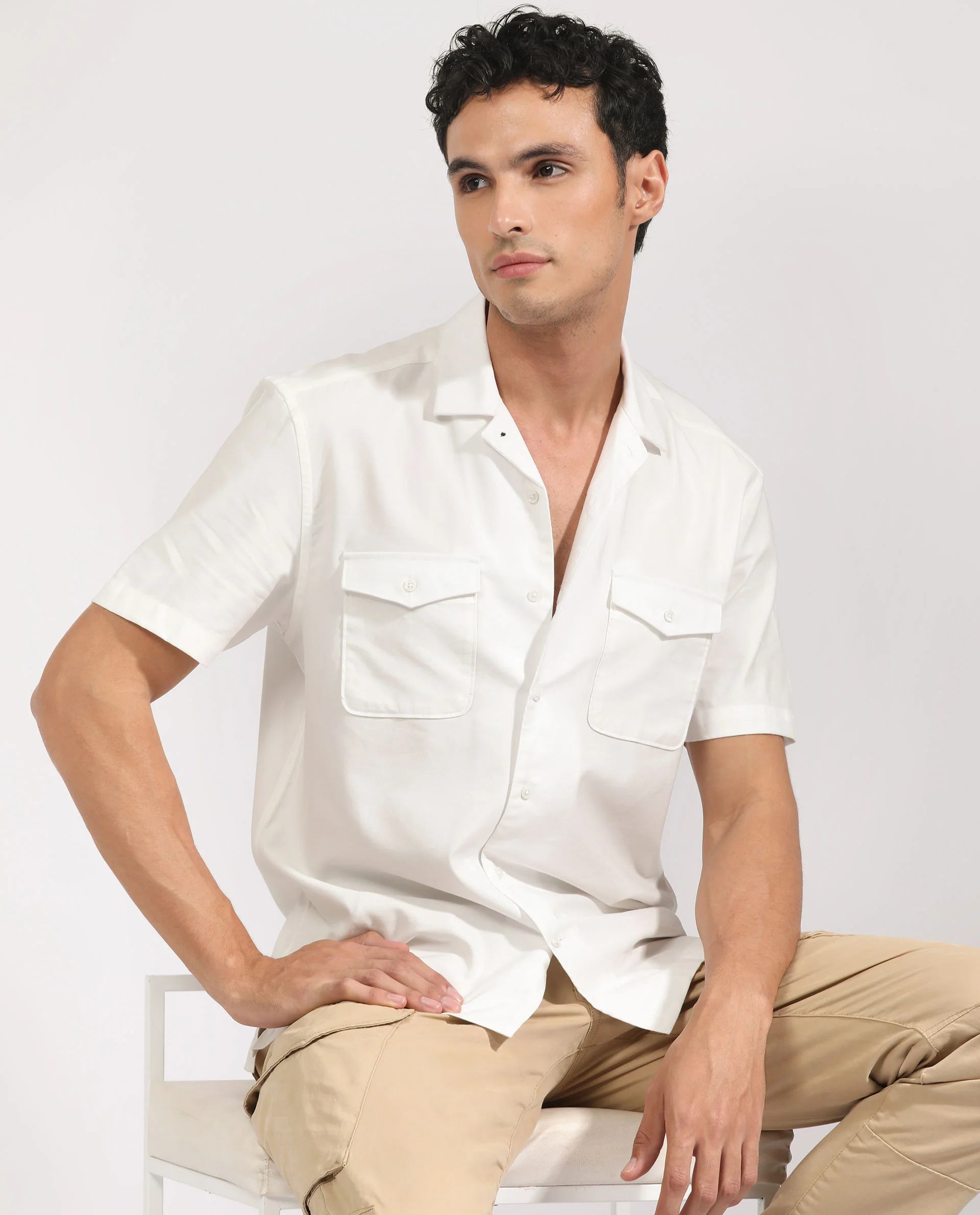 Rare Rabbit Men's Salford White Cotton Plain Regular Fit Half Sleeve Cuban Collar Shirt - Image 4