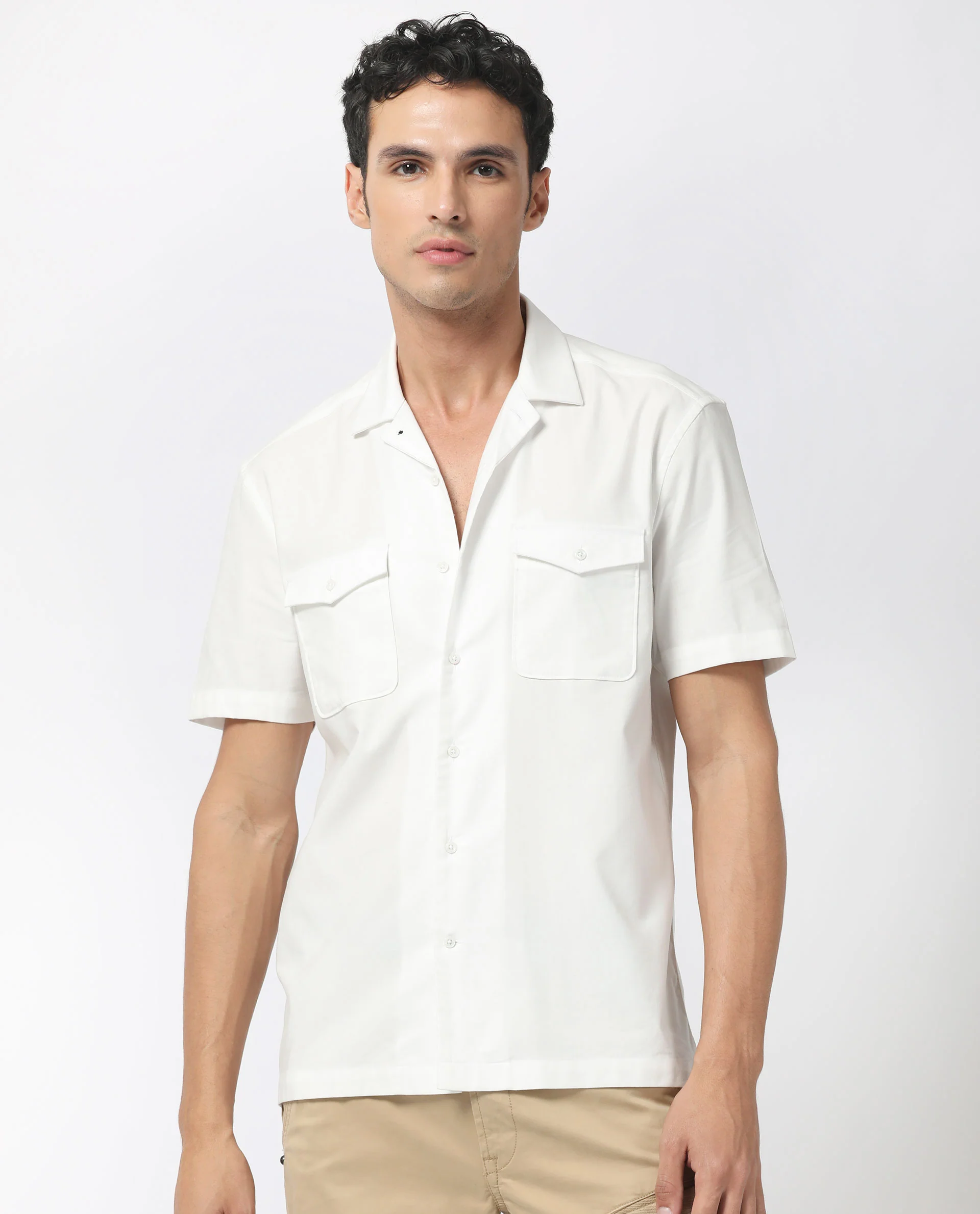 Rare Rabbit Men's Salford White Cotton Plain Regular Fit Half Sleeve Cuban Collar Shirt - Image 8