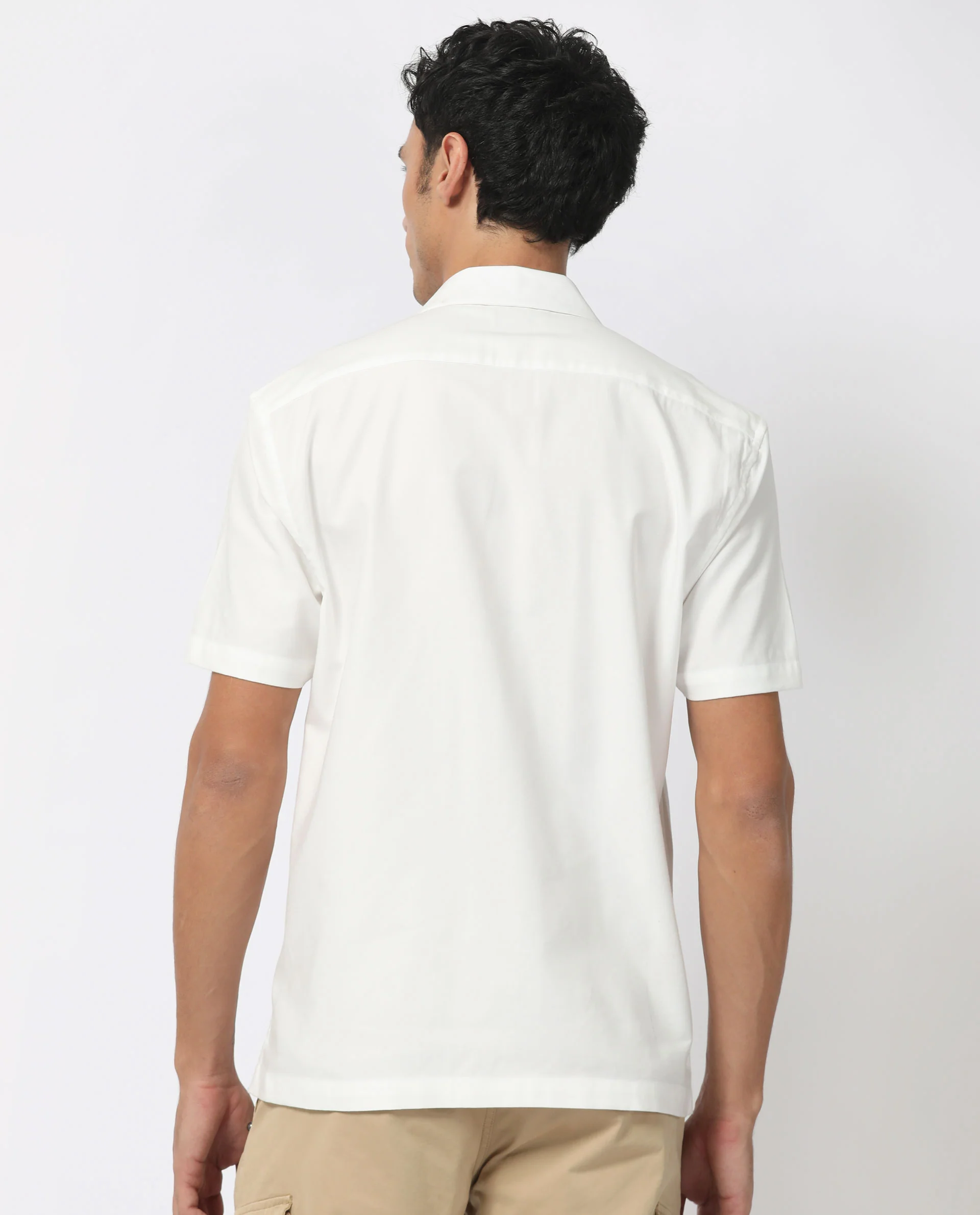 Rare Rabbit Men's Salford White Cotton Plain Regular Fit Half Sleeve Cuban Collar Shirt - Image 9