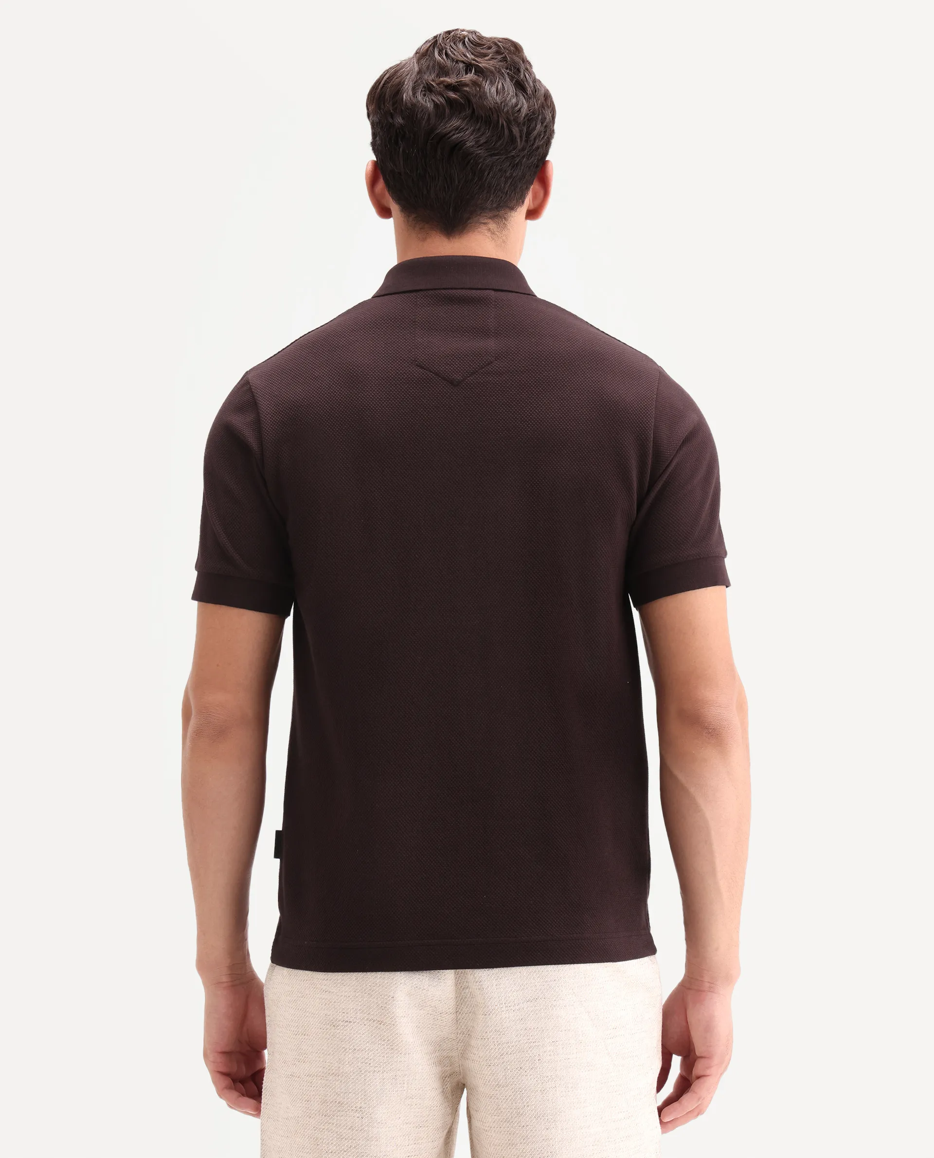 Rare Rabbit Men's Salio Dark Brown Cotton Blend Fabric Half Sleeve Spread Collar Regular Plain Polo - Image 7
