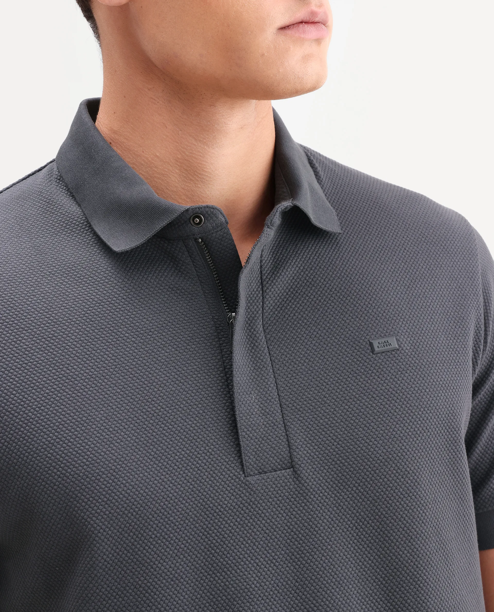 Rare Rabbit Men's Salio Dark Grey Cotton Blend Fabric Half Sleeve Spread Collar Regular Plain Polo - Image 3