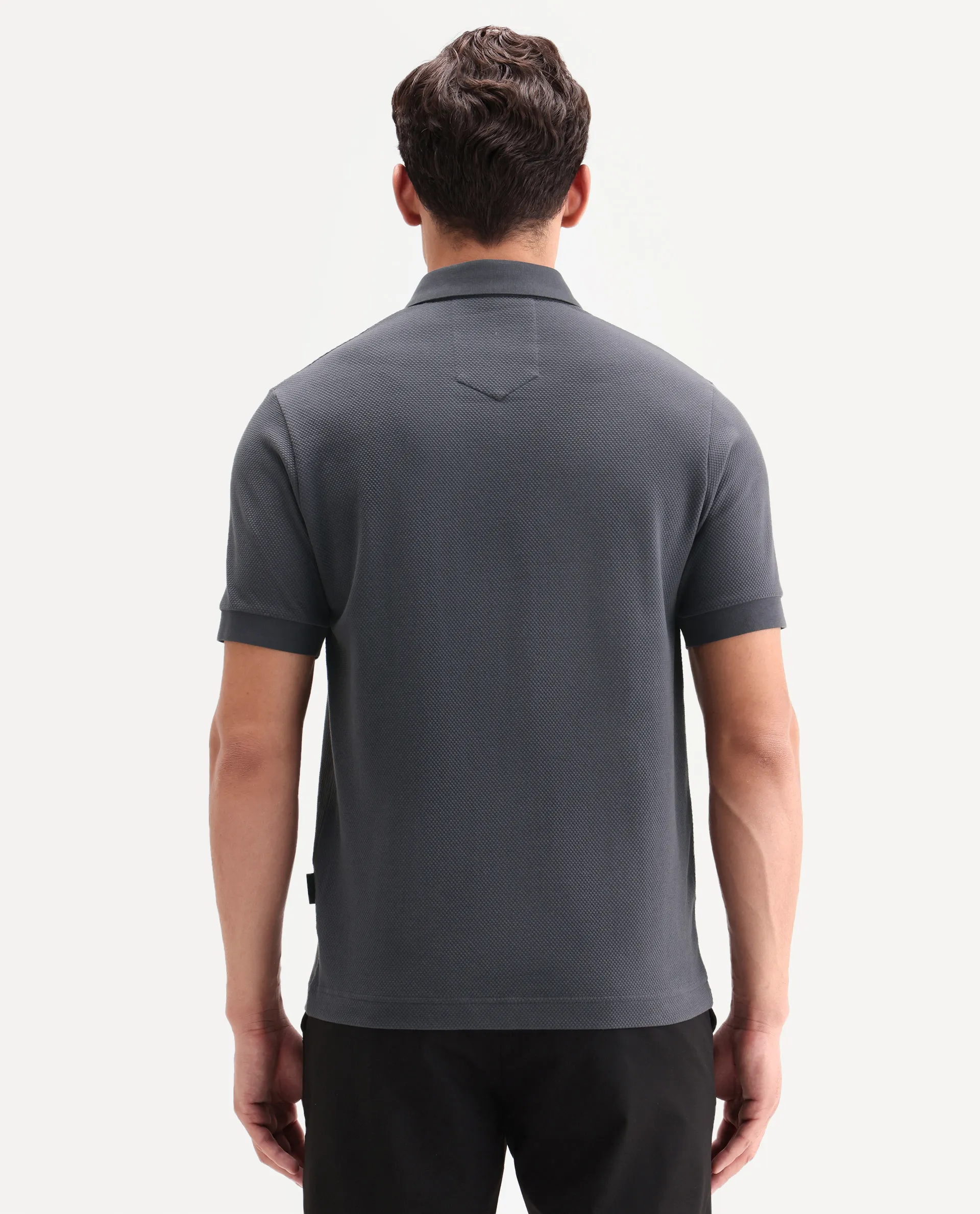 Rare Rabbit Men's Salio Dark Grey Cotton Blend Fabric Half Sleeve Spread Collar Regular Plain Polo - Image 7