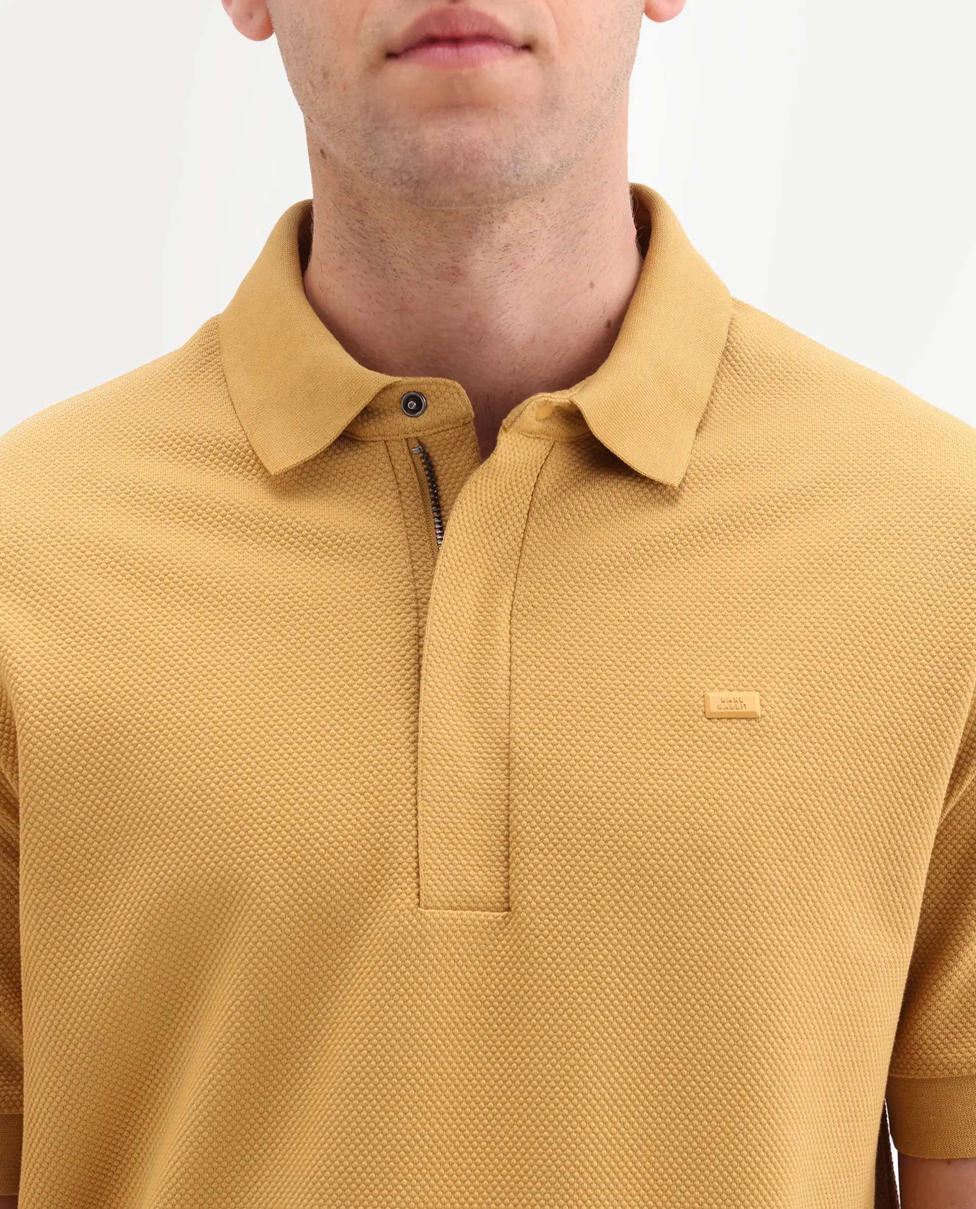 Rare Rabbit Men's Salio Mustard Cotton Blend Fabric Half Sleeve Spread Collar Regular Plain Polo - Image 3
