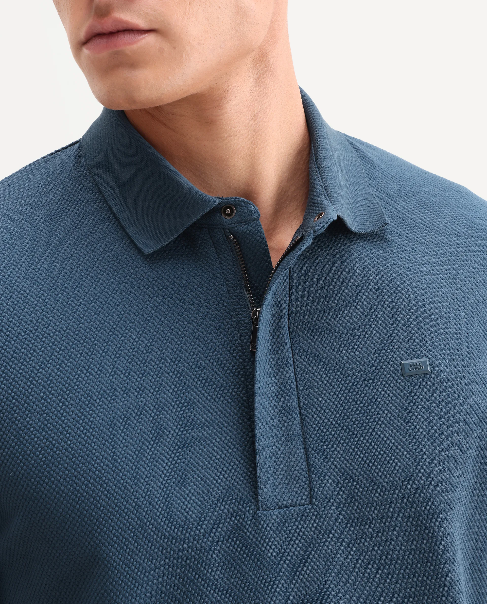 Rare Rabbit Men's Salio Petrol Cotton Blend Fabric Half Sleeve Spread Collar Regular Plain Polo - Image 3