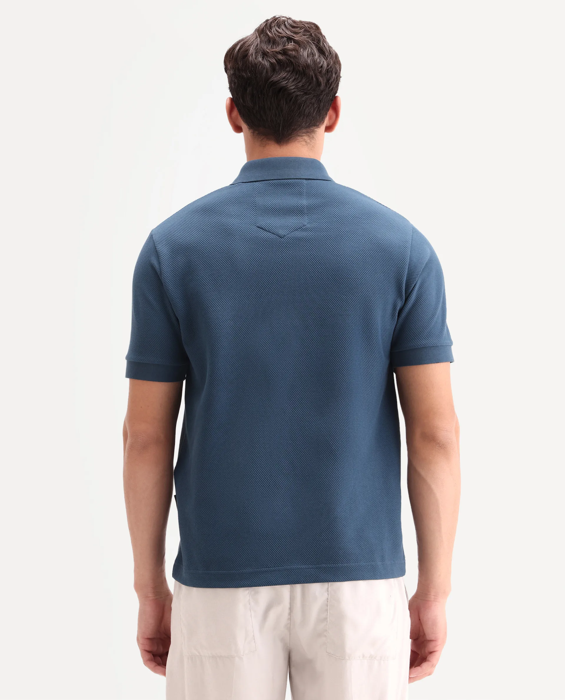 Rare Rabbit Men's Salio Petrol Cotton Blend Fabric Half Sleeve Spread Collar Regular Plain Polo - Image 7