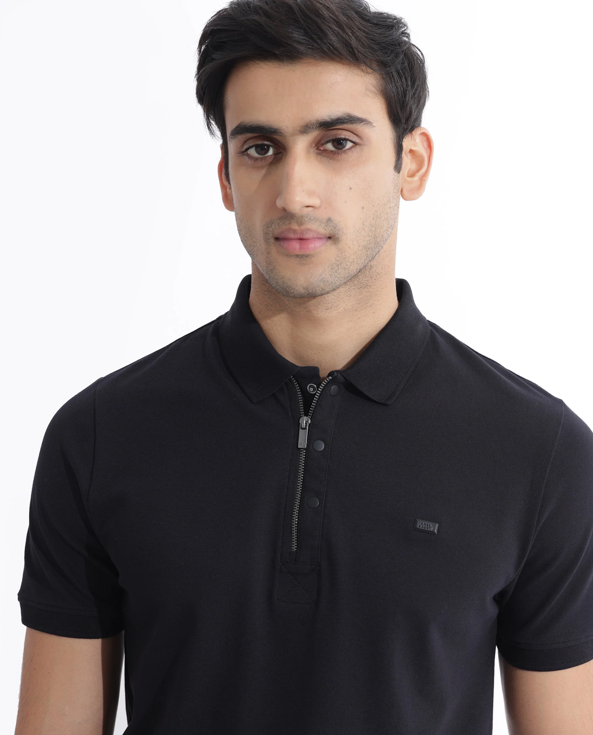 Rare Rabbit Men's Salis2 Black Cotton Plain Regular Fit Half Sleeve Polo - Image 2
