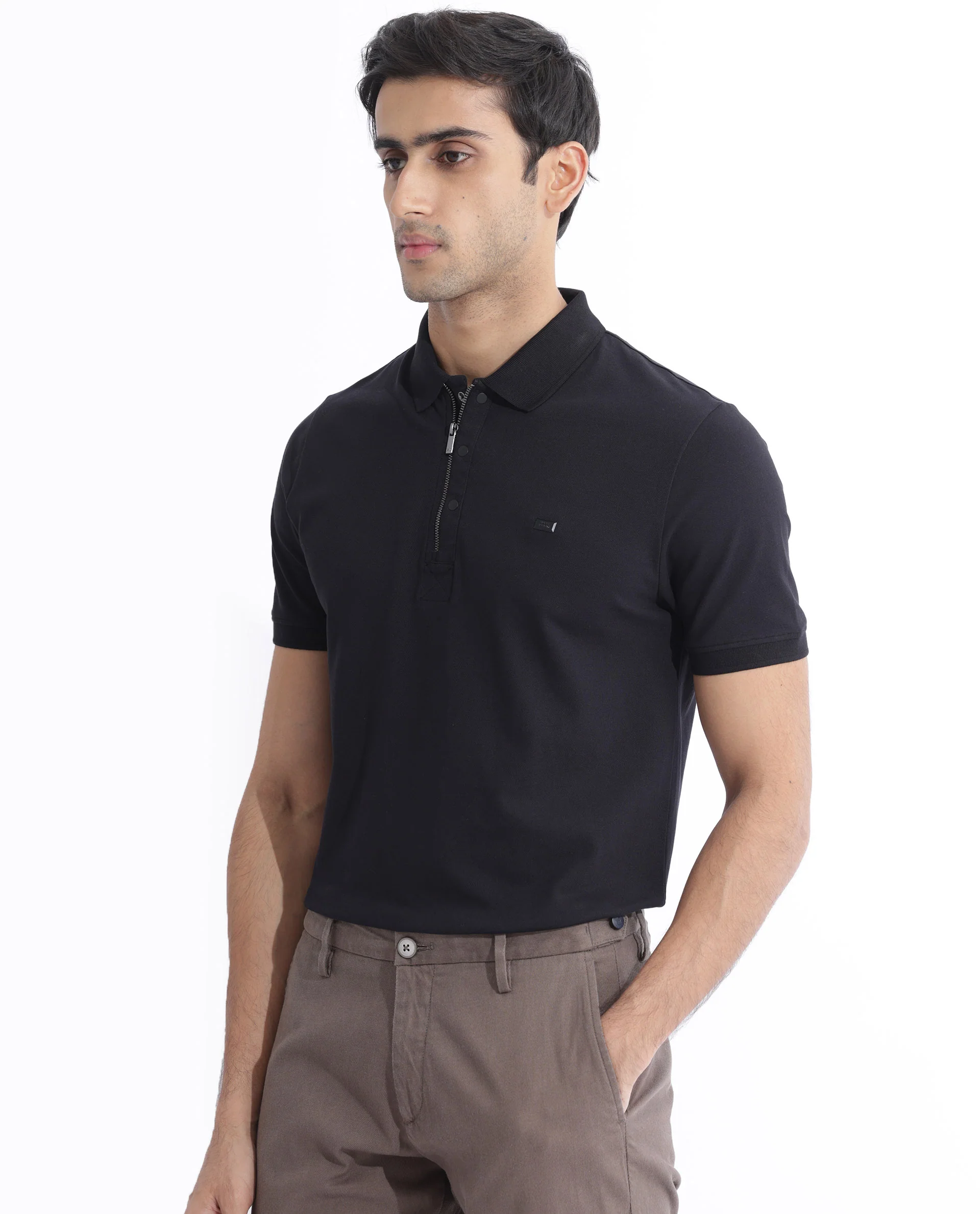 Rare Rabbit Men's Salis2 Black Cotton Plain Regular Fit Half Sleeve Polo - Image 4