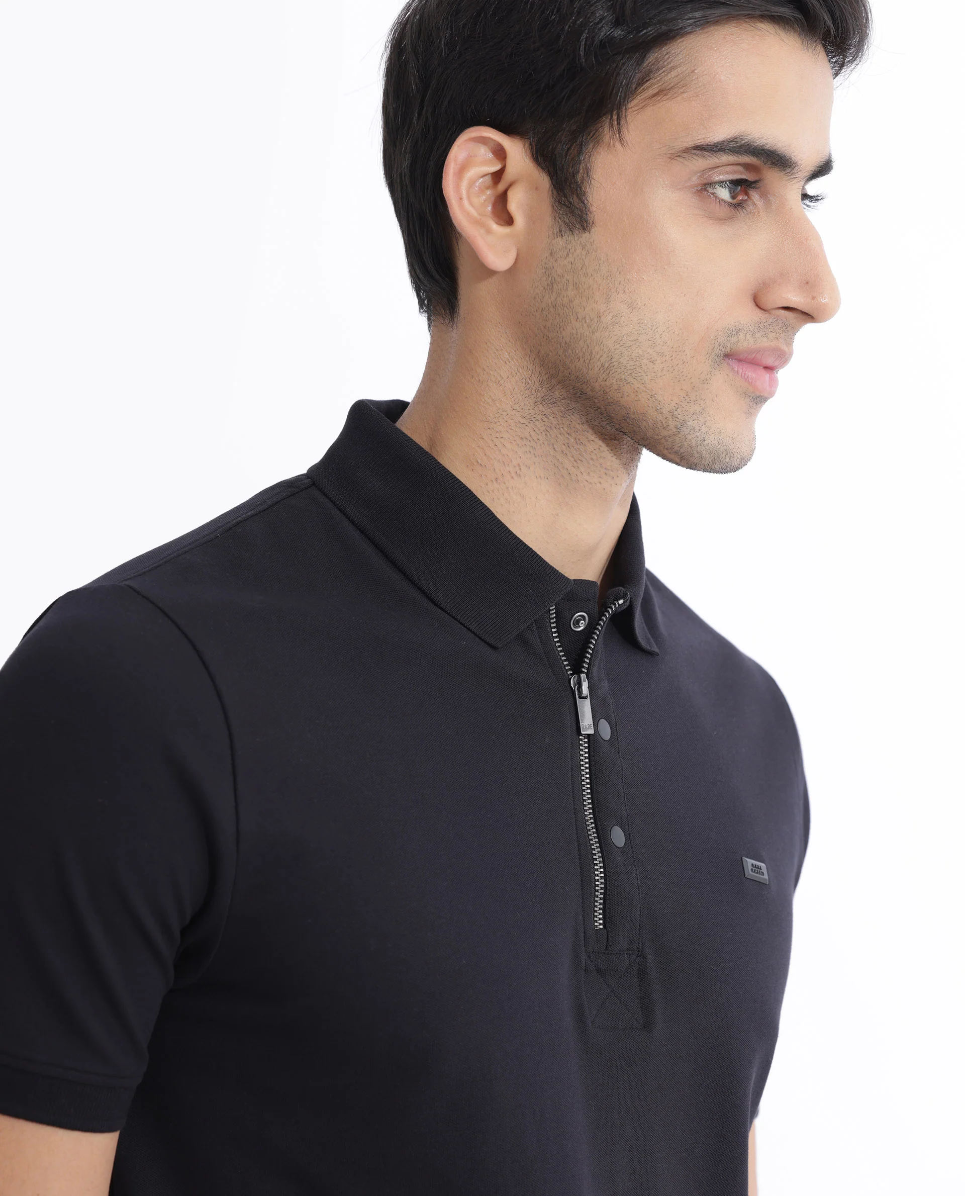 Rare Rabbit Men's Salis2 Black Cotton Plain Regular Fit Half Sleeve Polo - Image 6