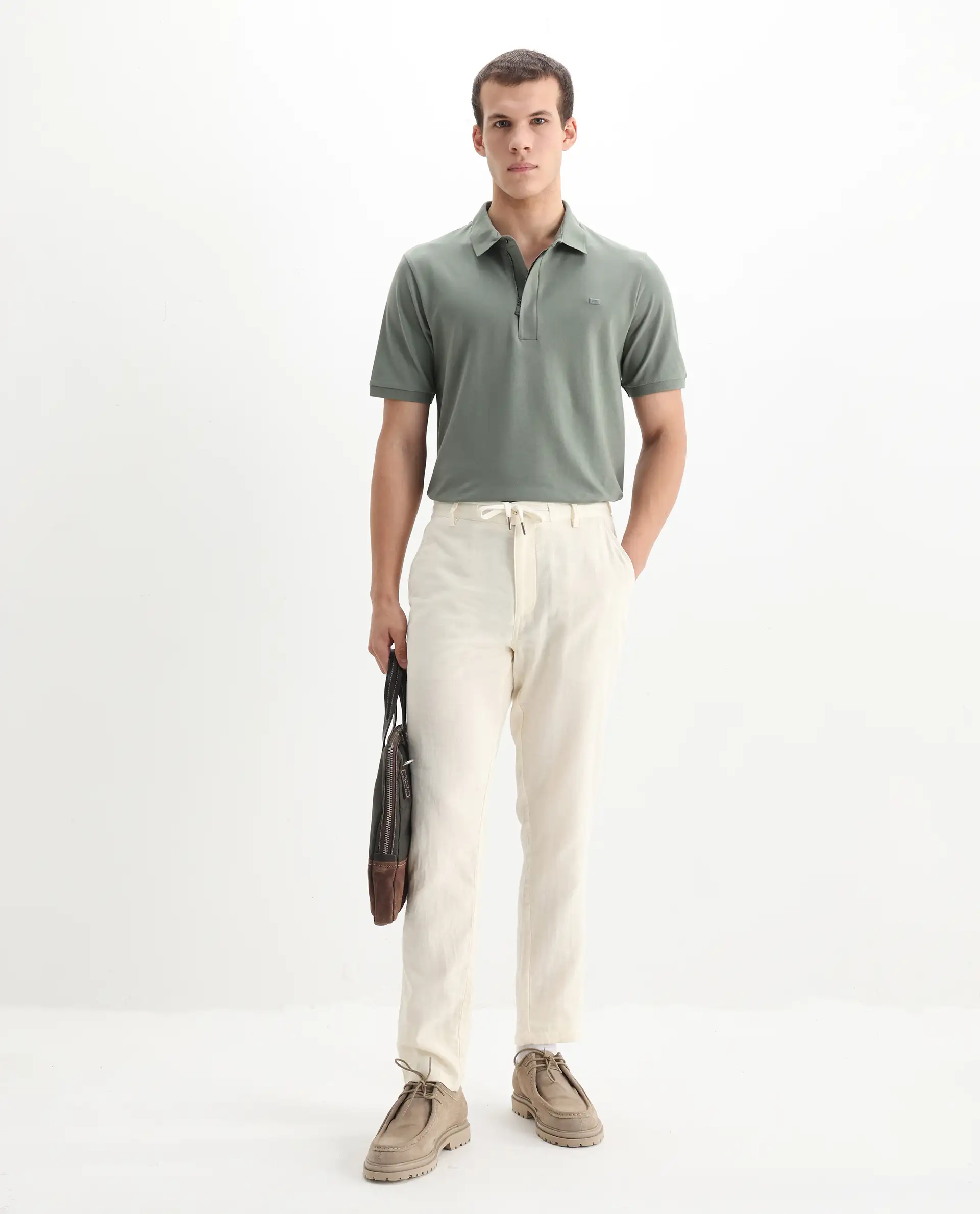 Rare Rabbit Men's Salis-2 Dusky Green Cotton Plain Regular Fit Half Sleeve Polo - Image 2