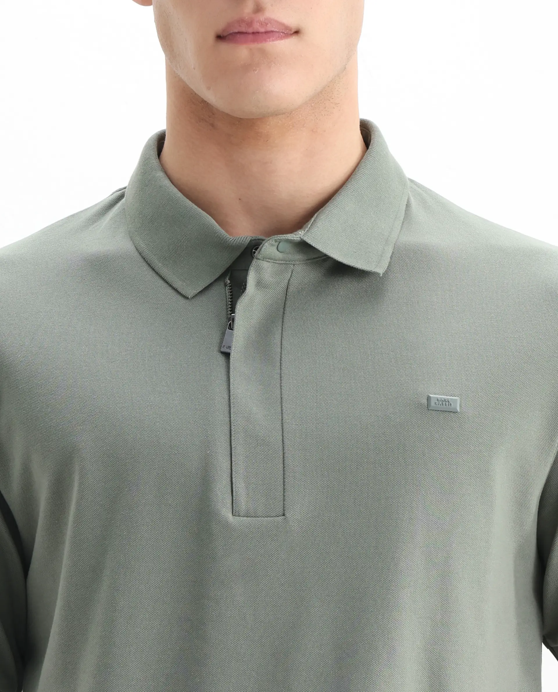 Rare Rabbit Men's Salis-2 Dusky Green Cotton Plain Regular Fit Half Sleeve Polo - Image 3