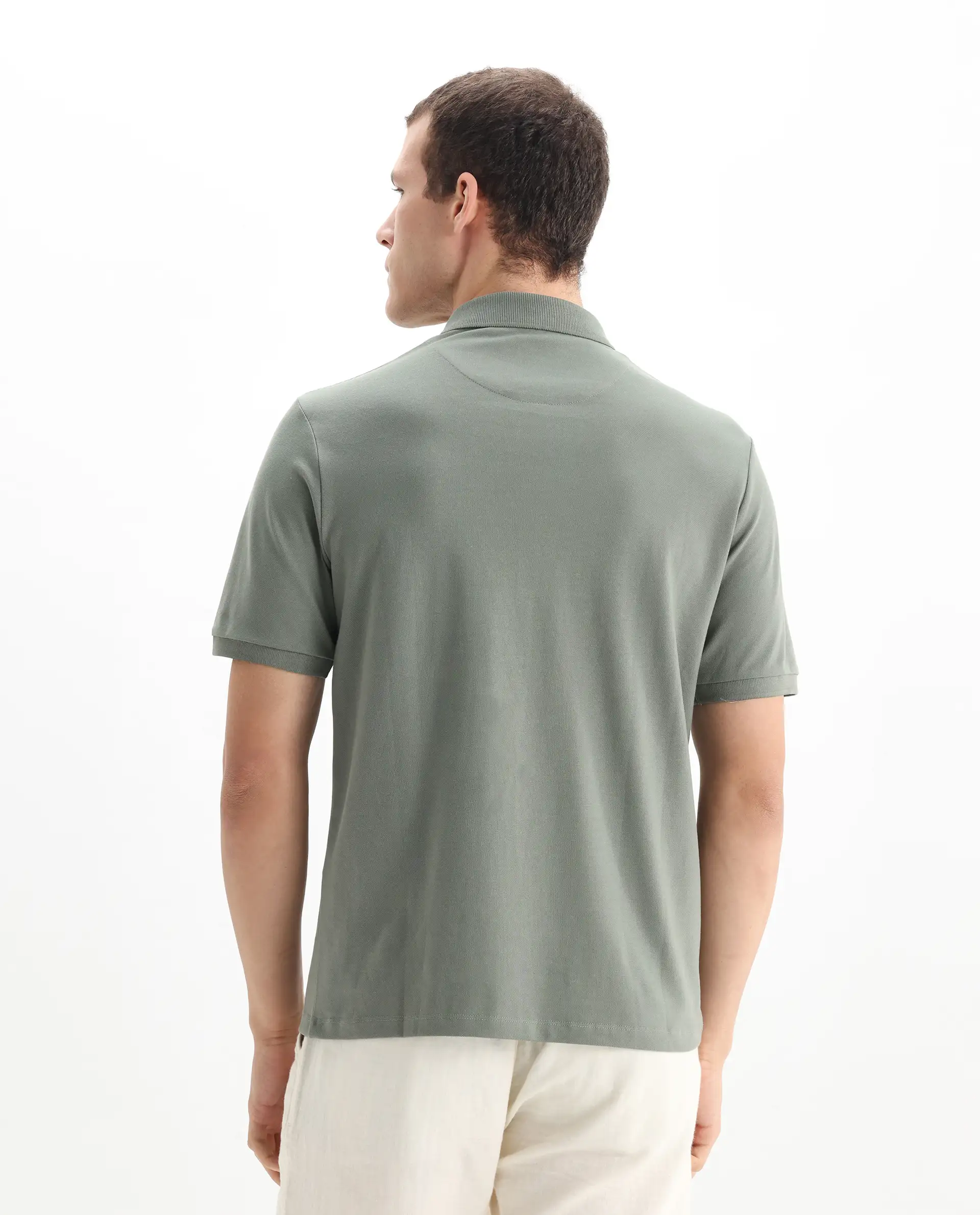 Rare Rabbit Men's Salis-2 Dusky Green Cotton Plain Regular Fit Half Sleeve Polo - Image 7