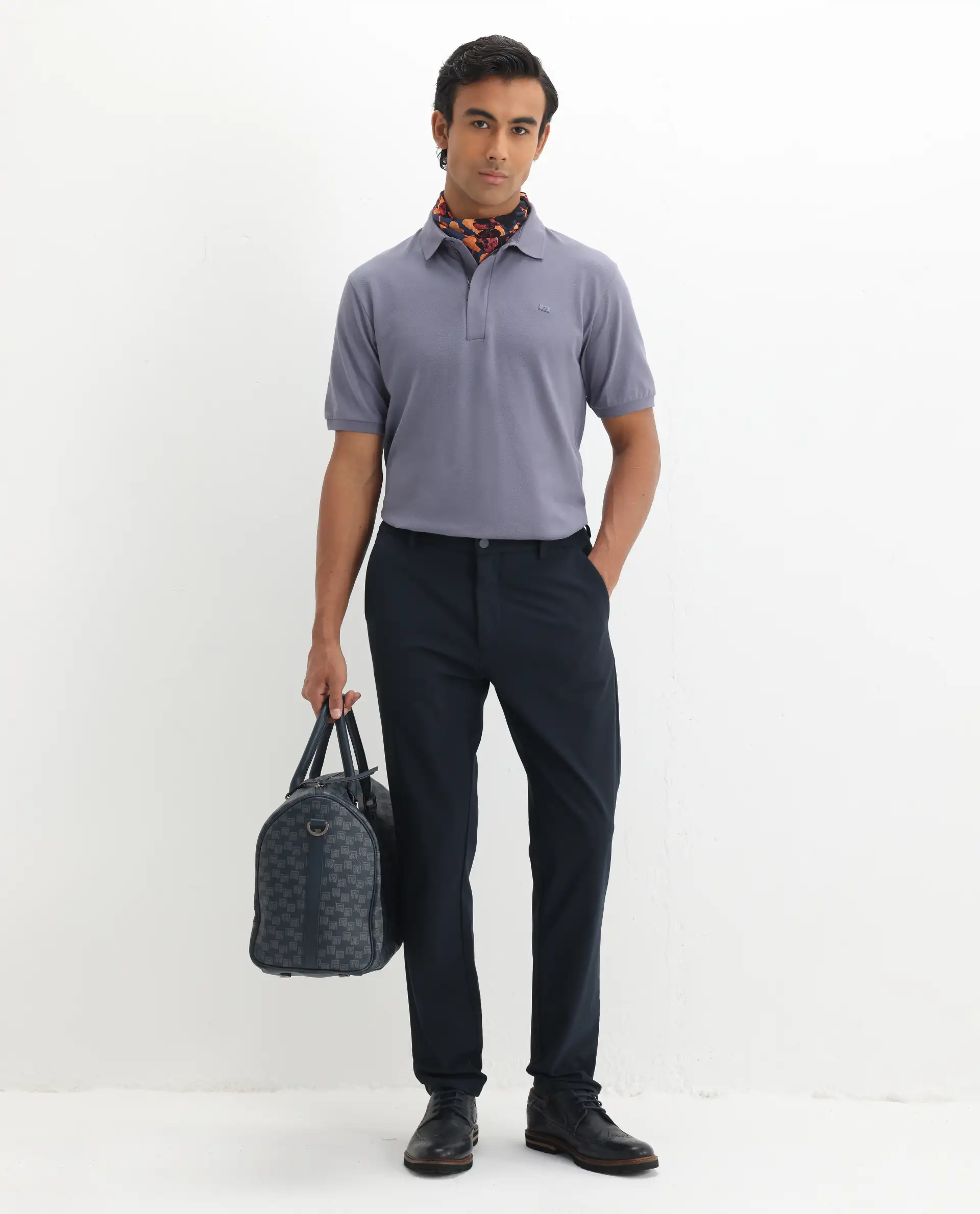 Rare Rabbit Men's Salis-2 Dusky Purple Cotton Plain Regular Fit Half Sleeve Polo - Image 2