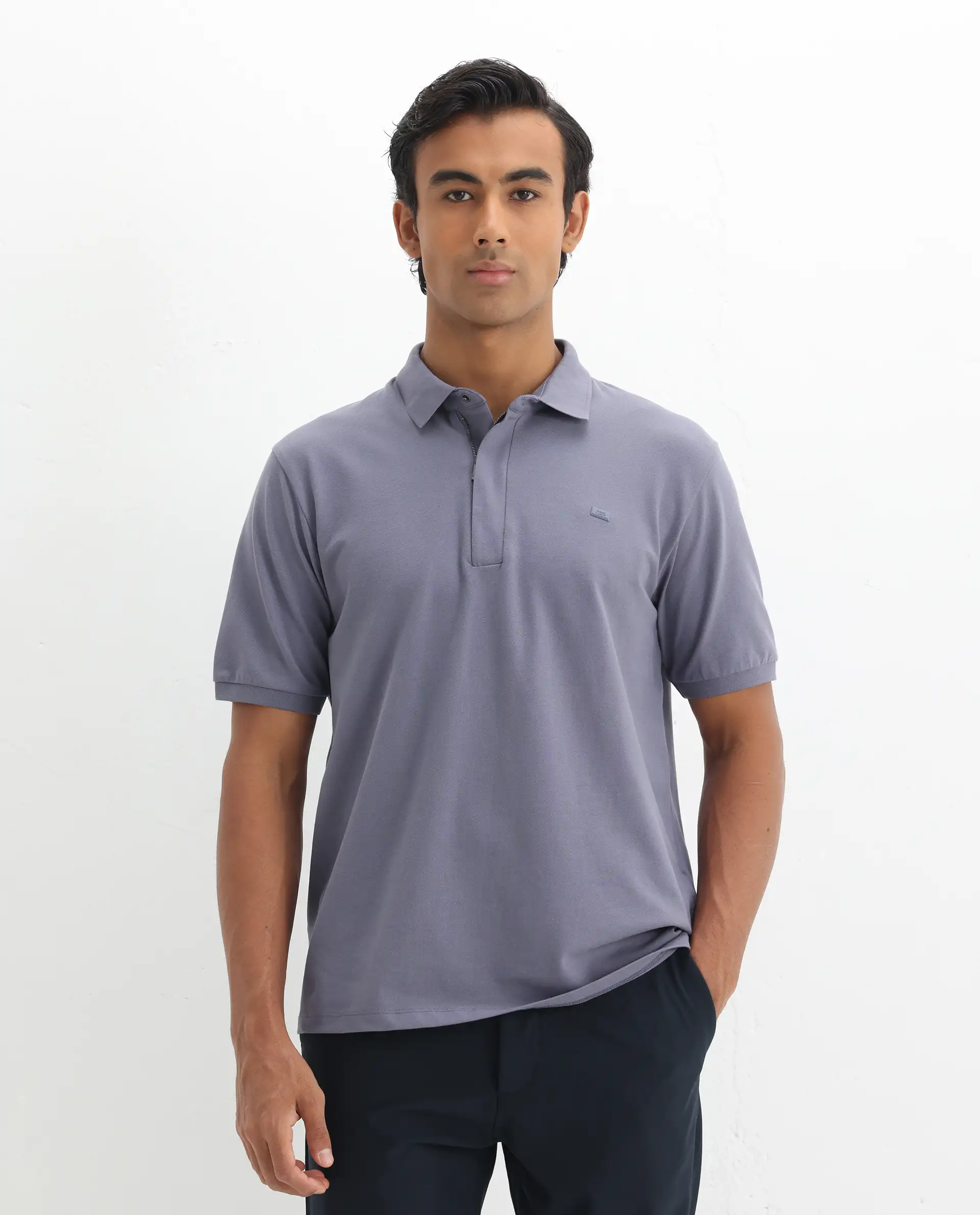Rare Rabbit Men's Salis-2 Dusky Purple Cotton Plain Regular Fit Half Sleeve Polo - Image 4