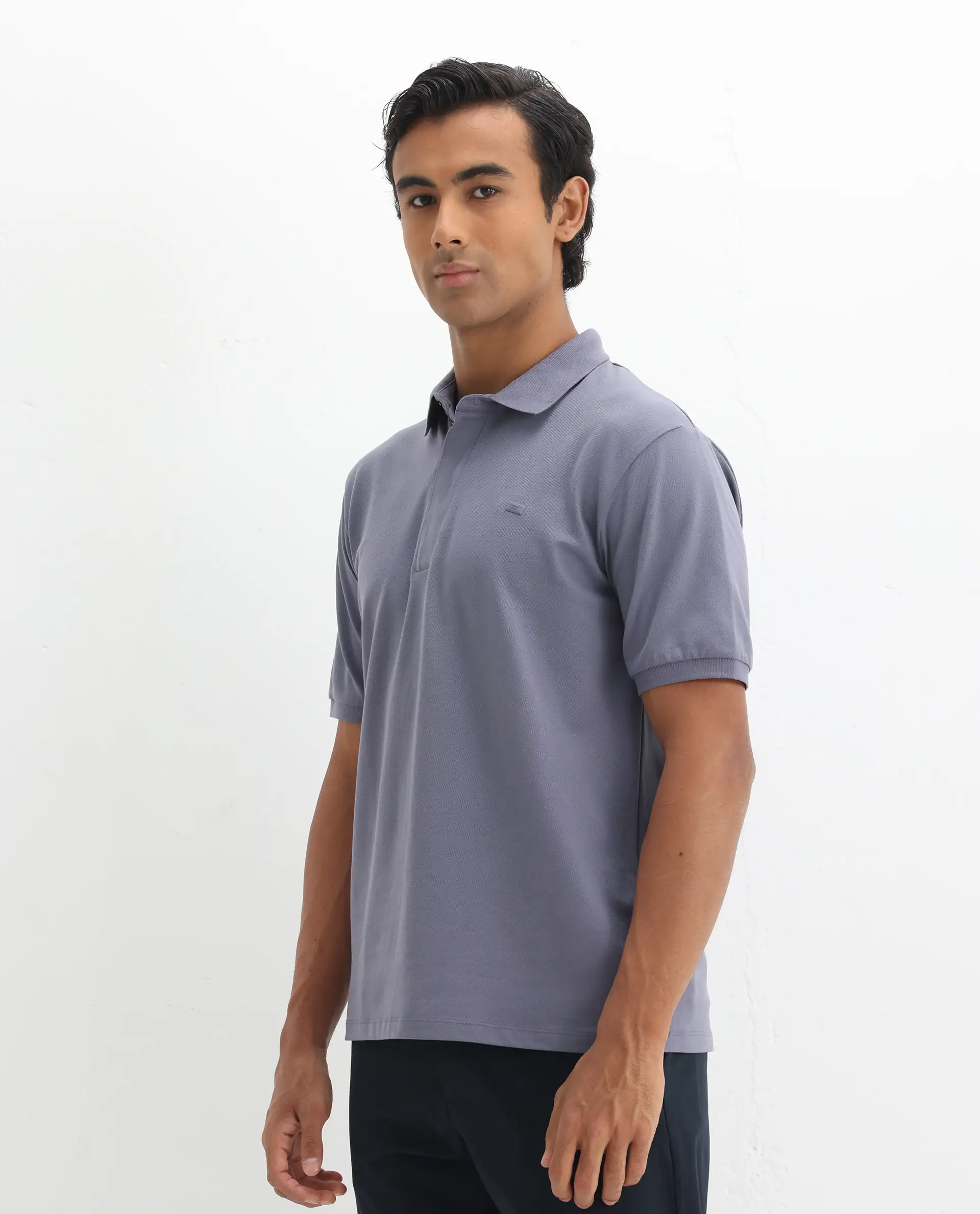 Rare Rabbit Men's Salis-2 Dusky Purple Cotton Plain Regular Fit Half Sleeve Polo - Image 5