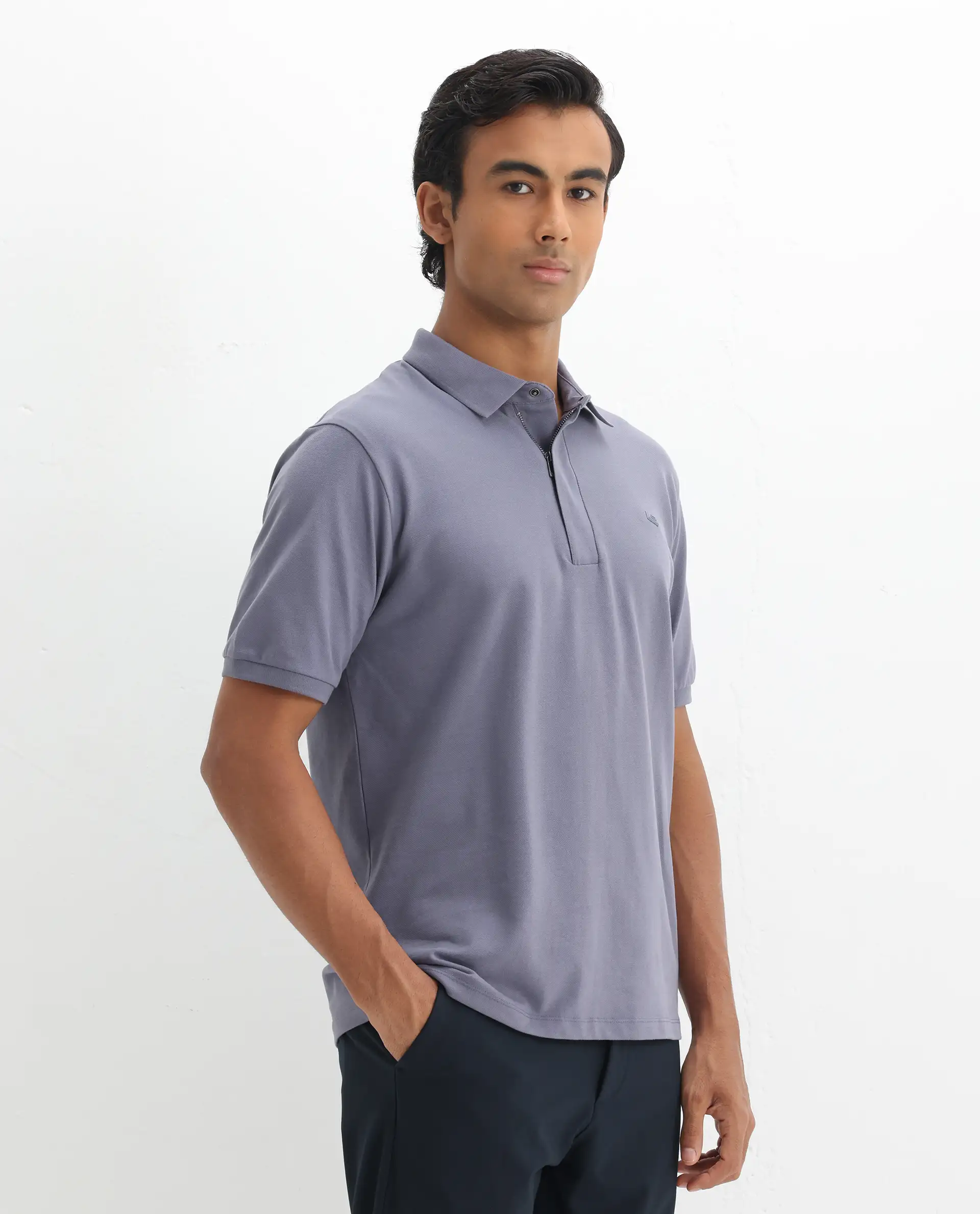 Rare Rabbit Men's Salis-2 Dusky Purple Cotton Plain Regular Fit Half Sleeve Polo - Image 6