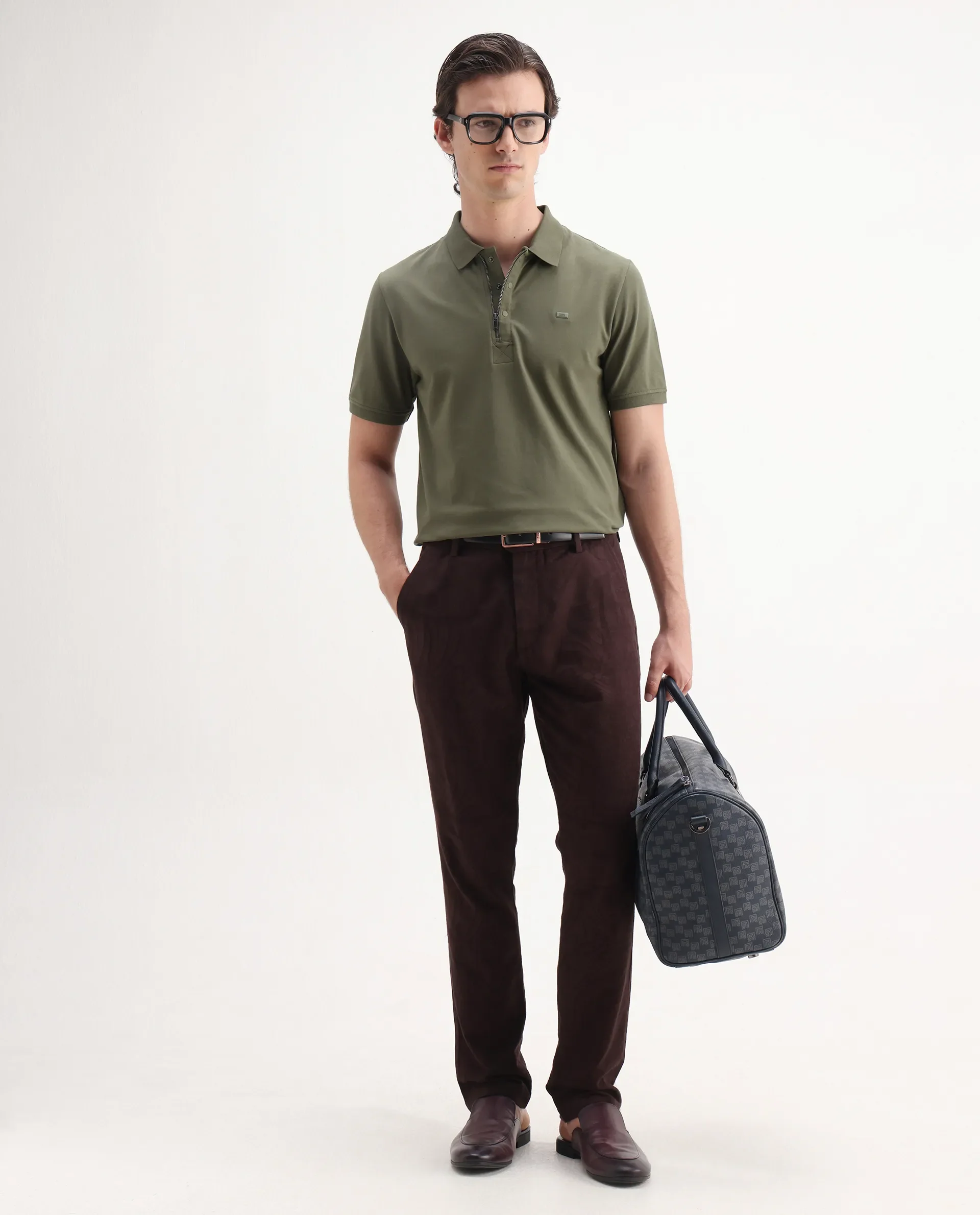 Rare Rabbit Men's Salis2 Light Olive Cotton Plain Regular Fit Half Sleeve Polo - Image 2