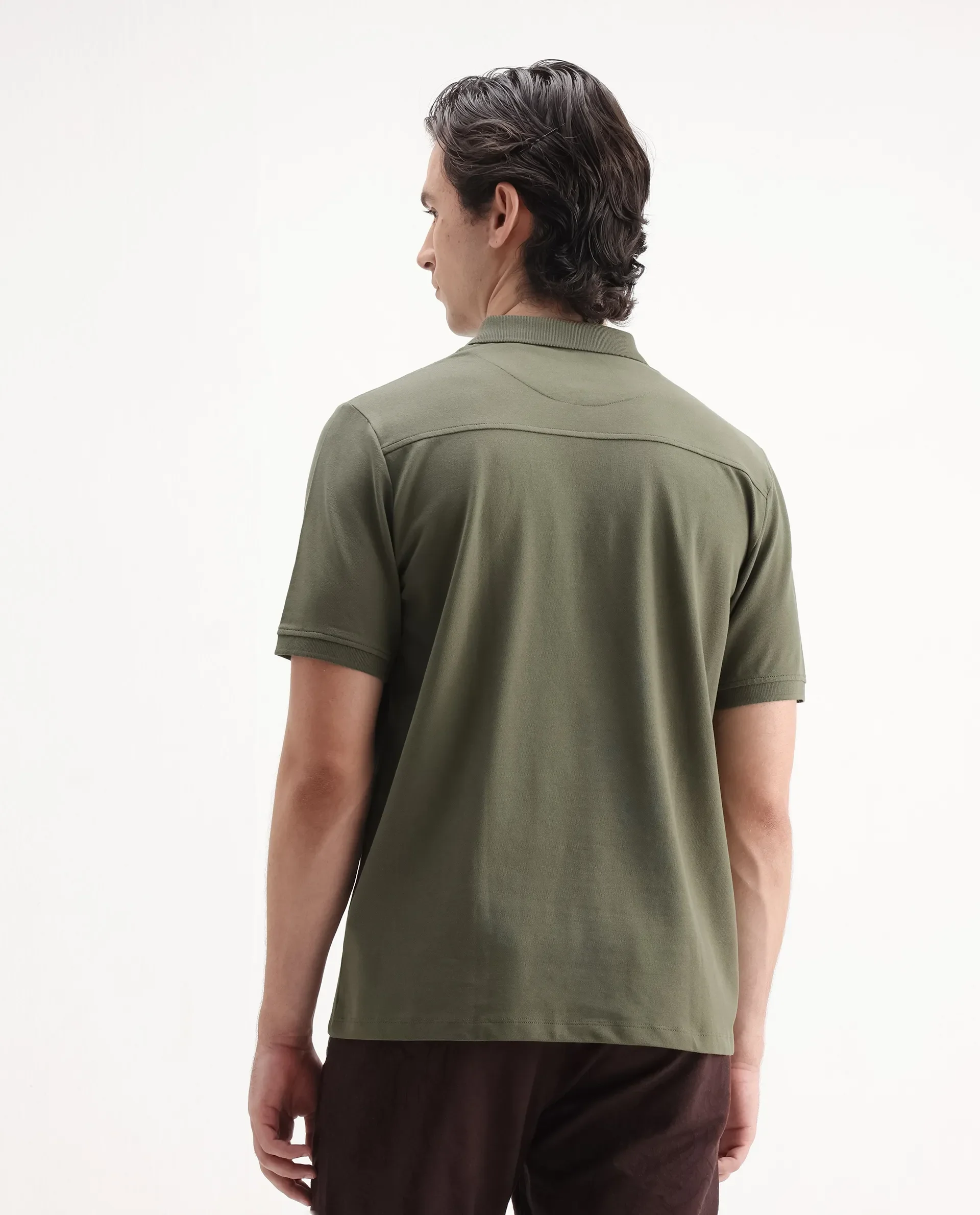 Rare Rabbit Men's Salis2 Light Olive Cotton Plain Regular Fit Half Sleeve Polo - Image 5