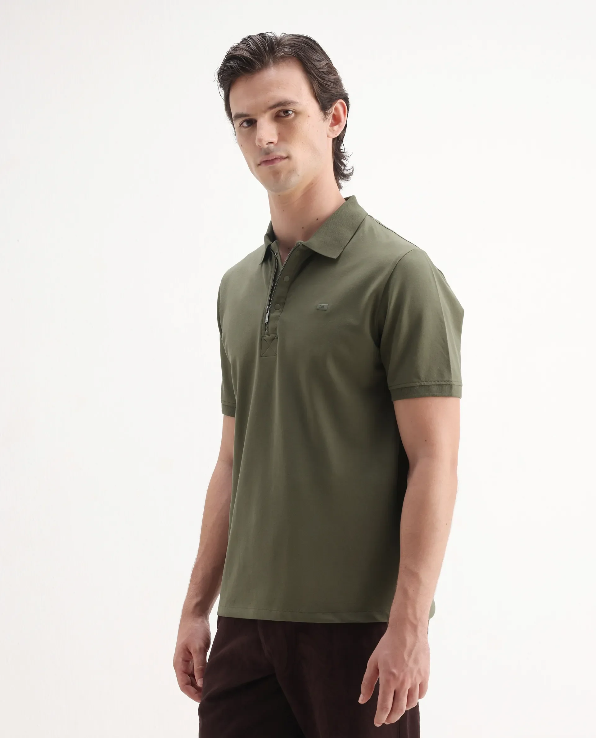 Rare Rabbit Men's Salis2 Light Olive Cotton Plain Regular Fit Half Sleeve Polo - Image 7