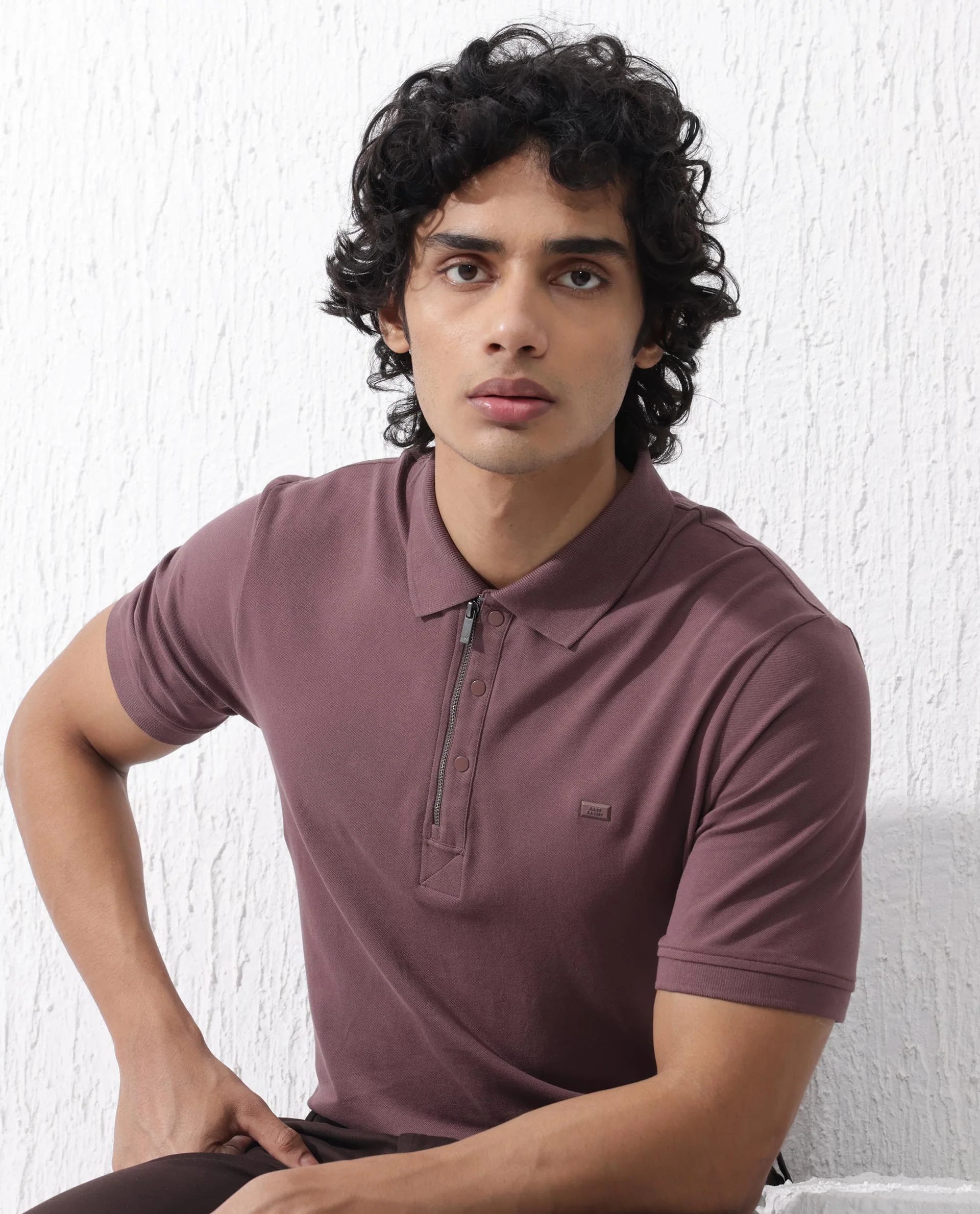 Rare Rabbit Men's Salis2 Maroon Cotton Plain Regular Fit Half Sleeve Polo - Image 2