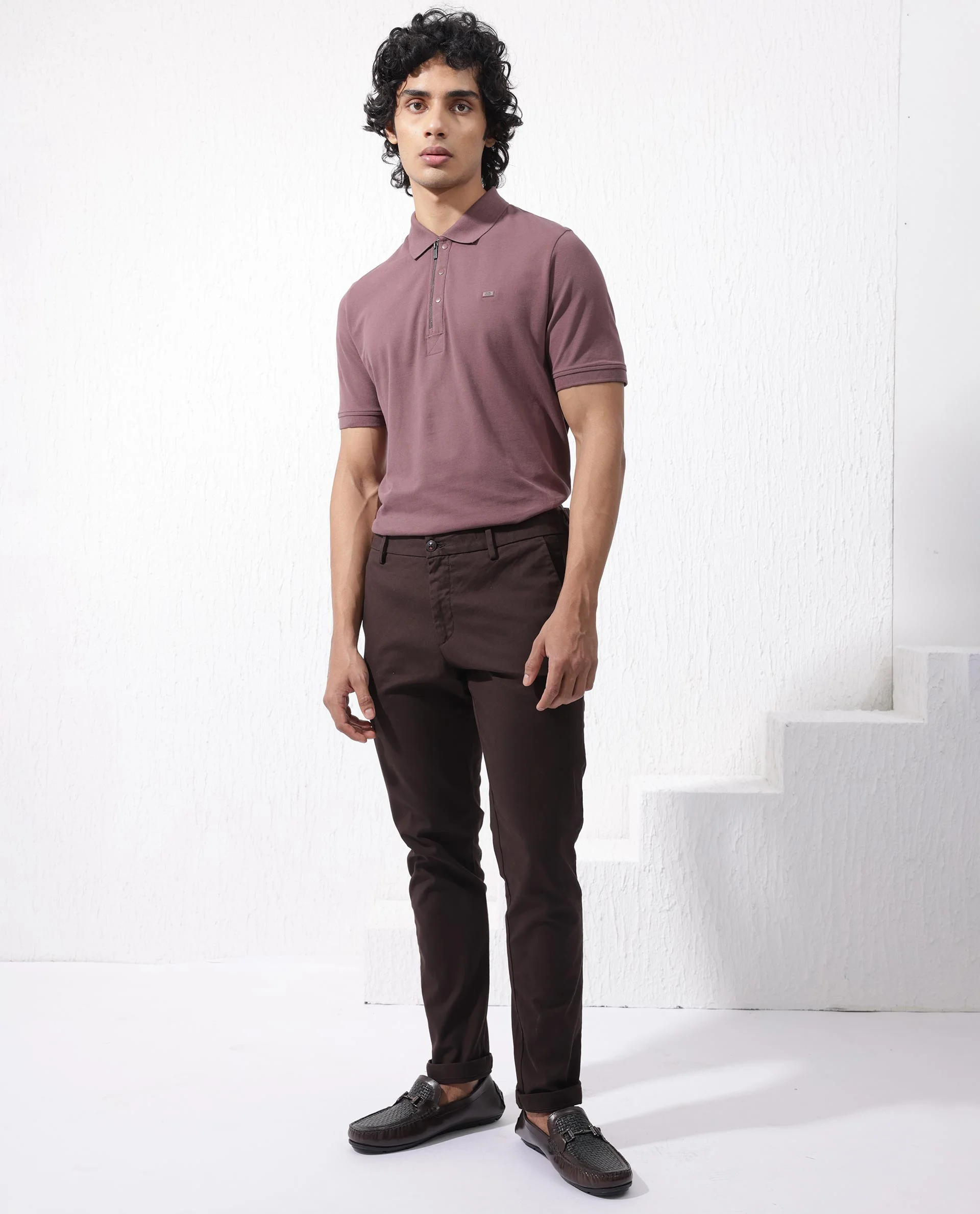 Rare Rabbit Men's Salis2 Maroon Cotton Plain Regular Fit Half Sleeve Polo - Image 3