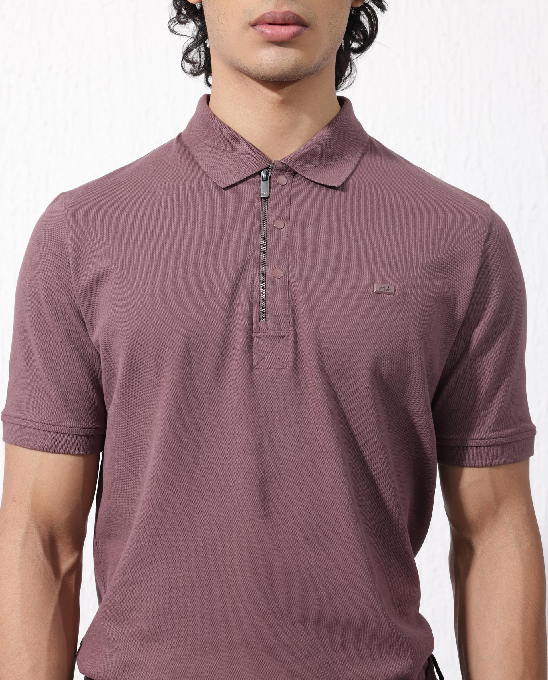 Rare Rabbit Men's Salis2 Maroon Cotton Plain Regular Fit Half Sleeve Polo - Image 6