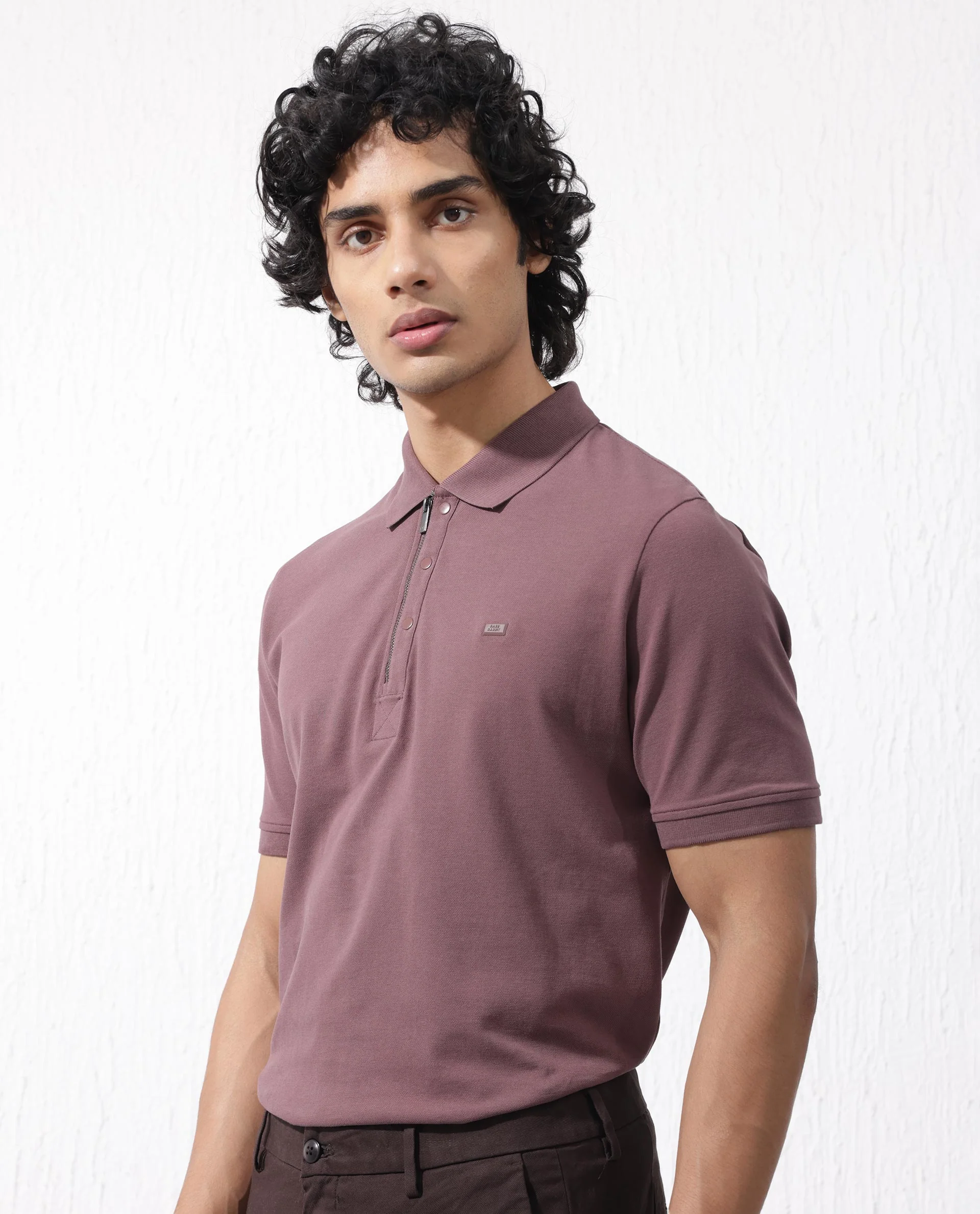 Rare Rabbit Men's Salis2 Maroon Cotton Plain Regular Fit Half Sleeve Polo - Image 8