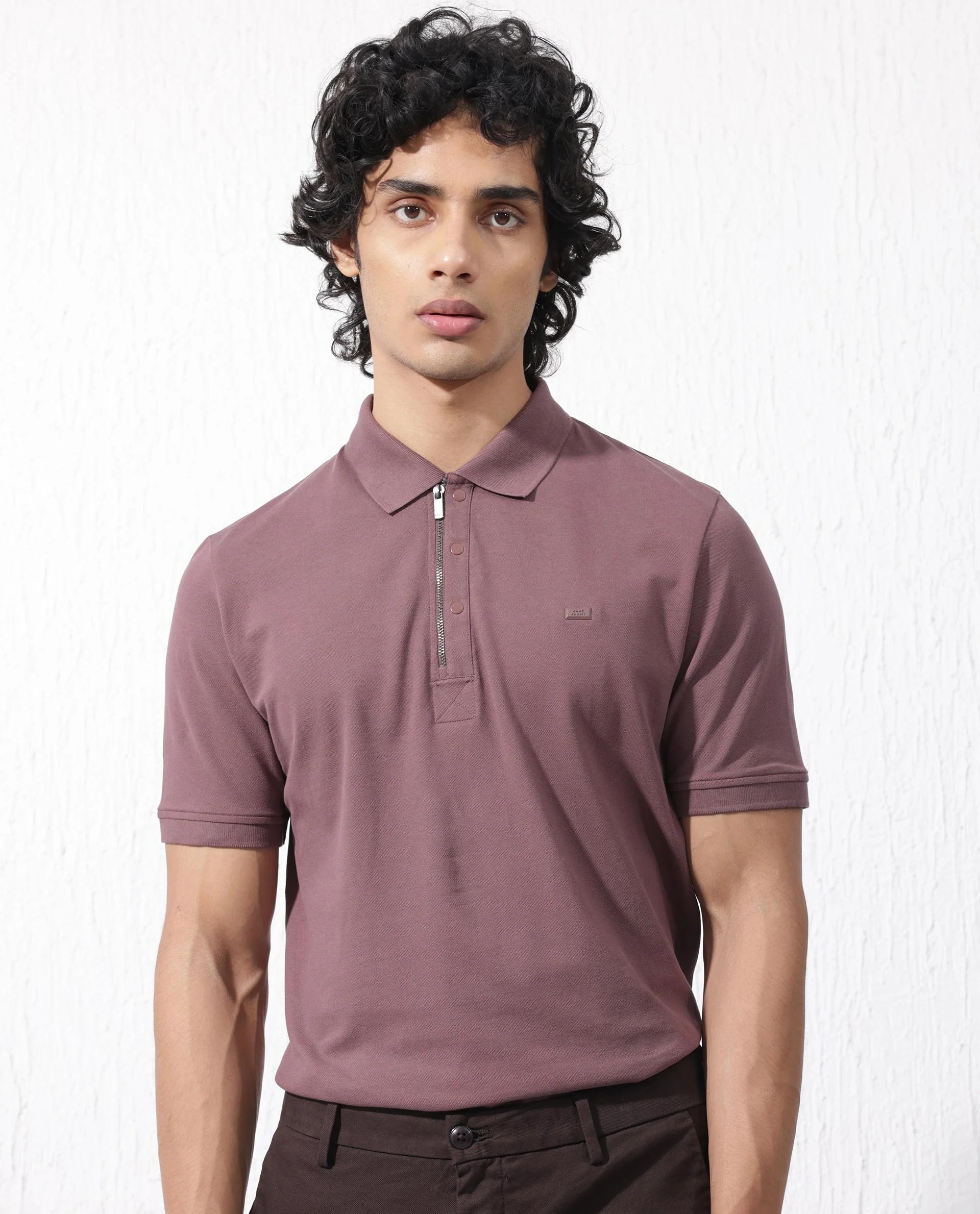 Rare Rabbit Men's Salis2 Maroon Cotton Plain Regular Fit Half Sleeve Polo - Image 9