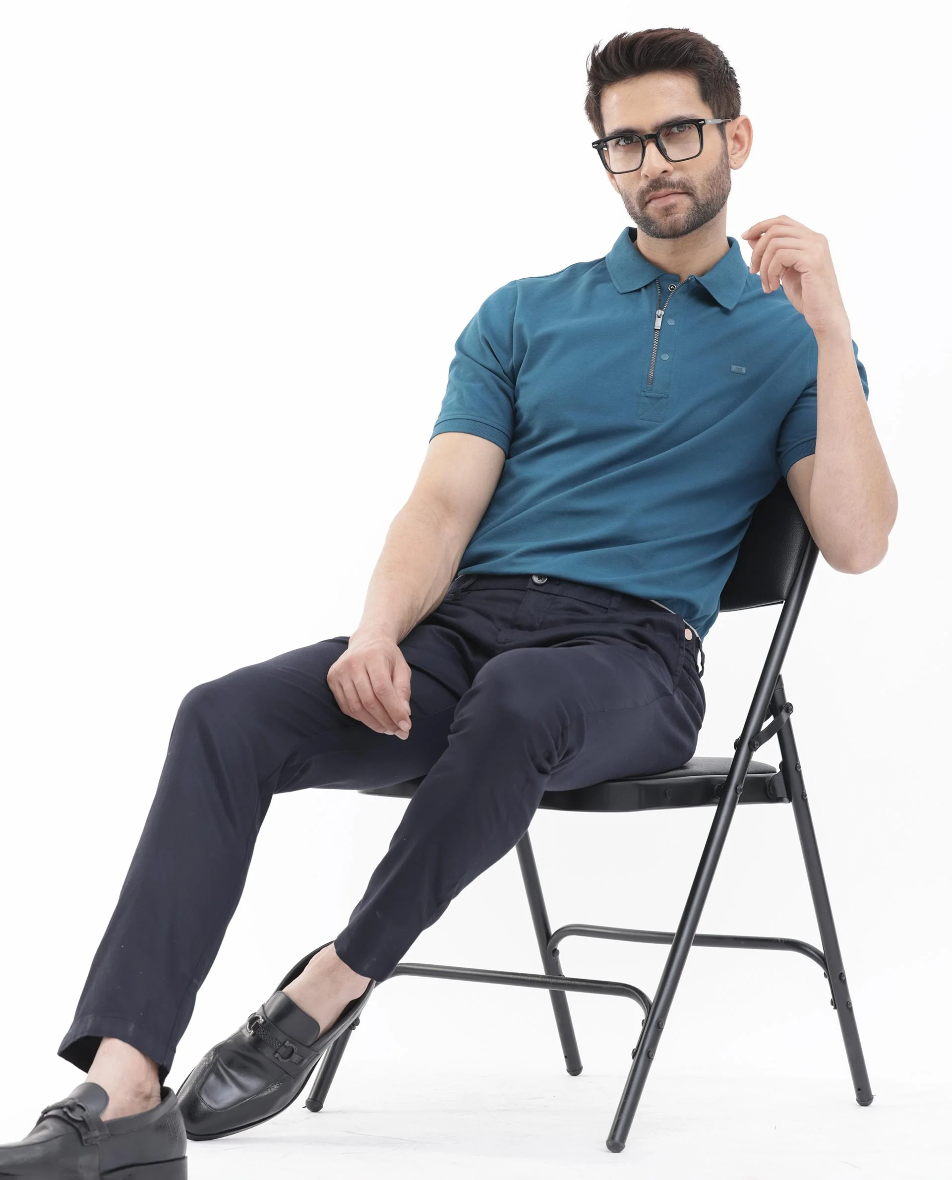 Rare Rabbit Men's Salis2 Teal Cotton Plain Regular Fit Half Sleeve Polo - Image 2