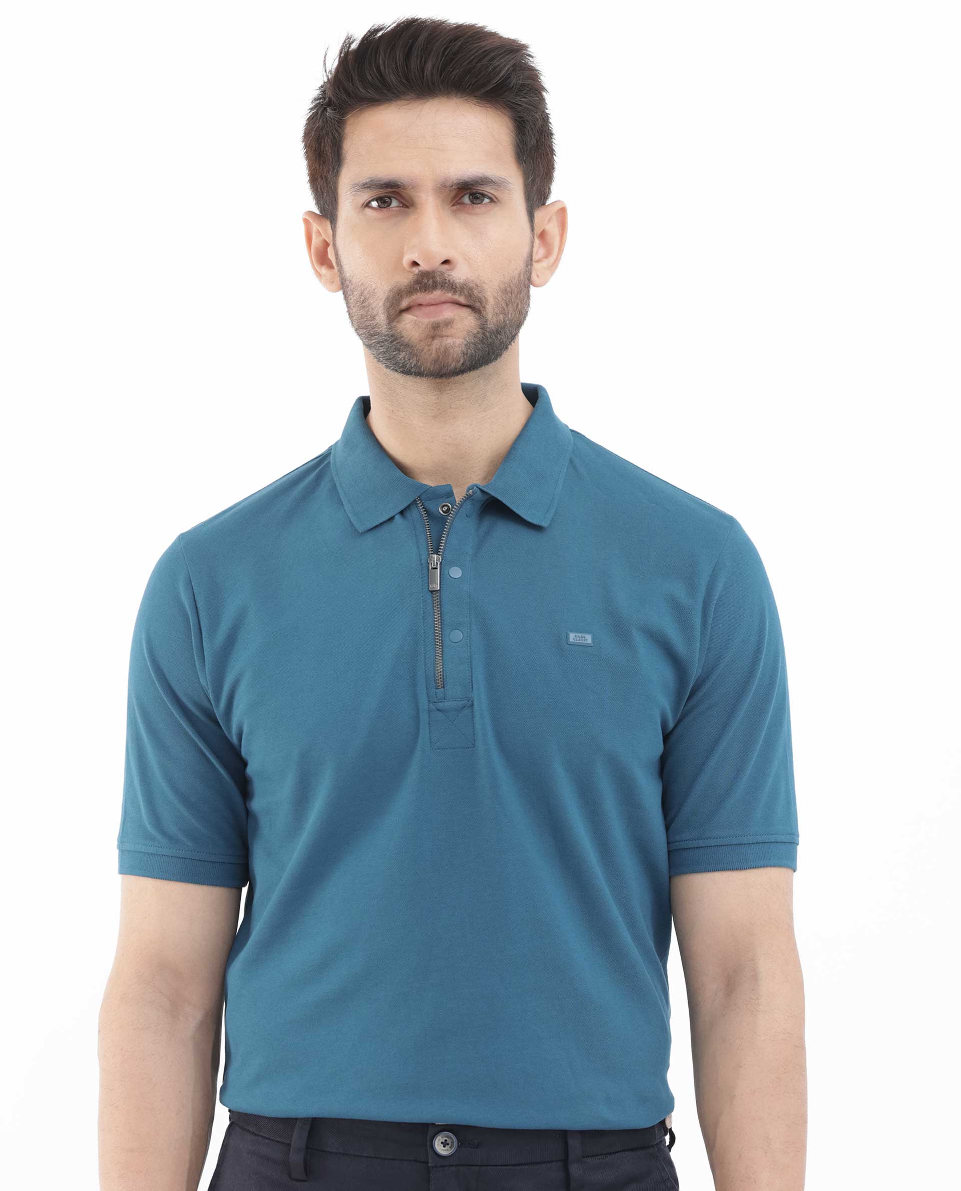 Rare Rabbit Men's Salis2 Teal Cotton Plain Regular Fit Half Sleeve Polo - Image 8
