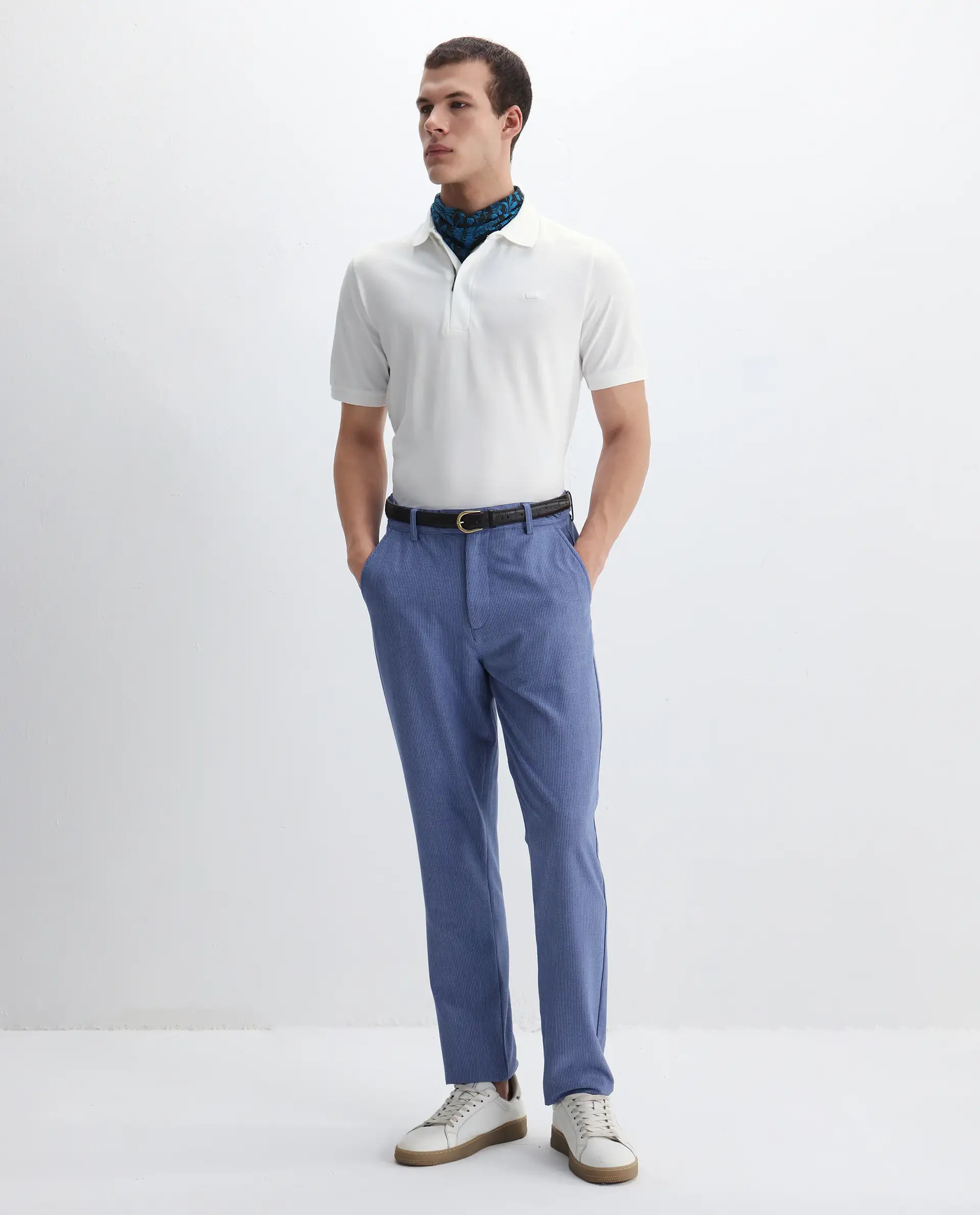 Rare Rabbit Men's Salis-2 White Cotton Plain Regular Fit Half Sleeve Polo - Image 2