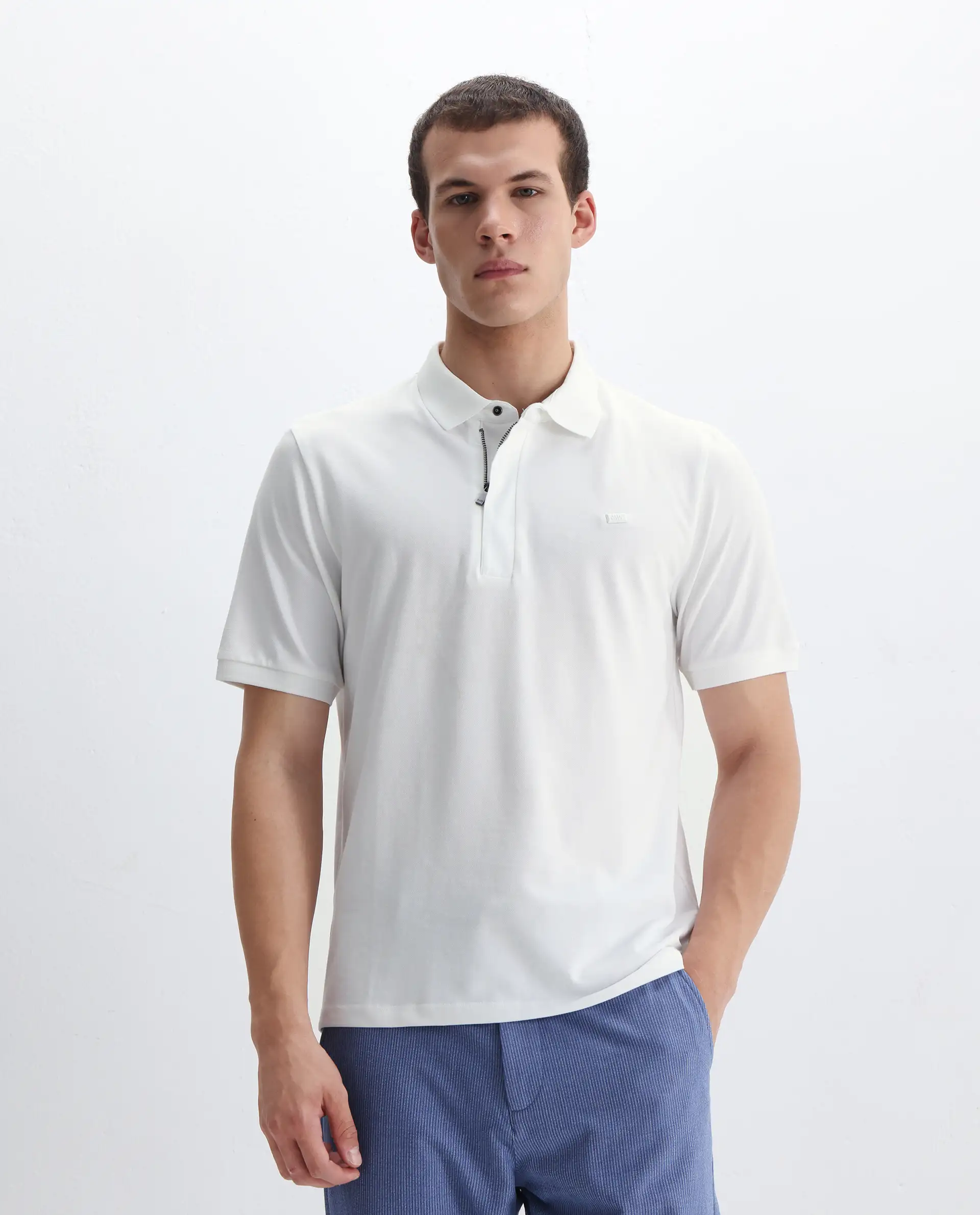 Rare Rabbit Men's Salis-2 White Cotton Plain Regular Fit Half Sleeve Polo - Image 6