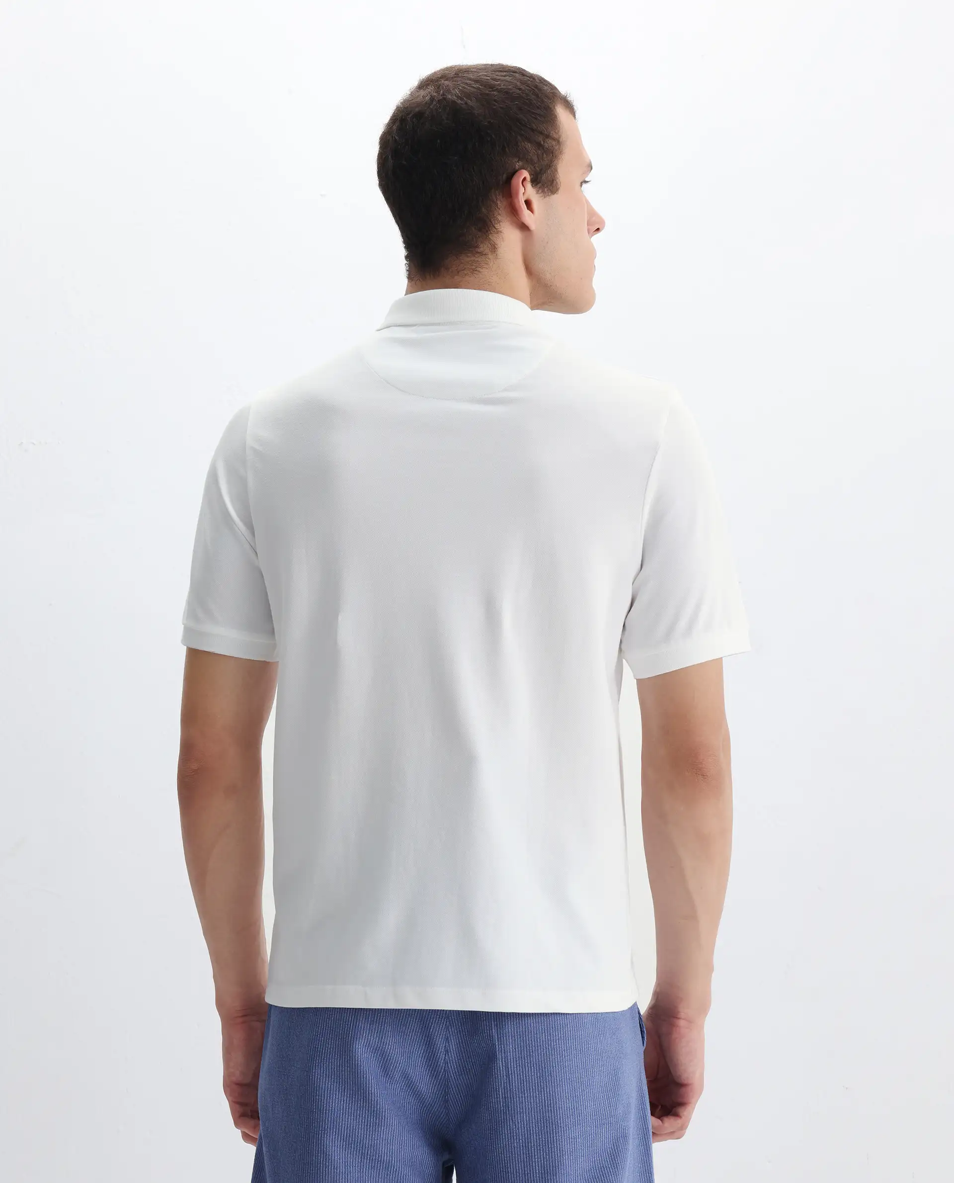 Rare Rabbit Men's Salis-2 White Cotton Plain Regular Fit Half Sleeve Polo - Image 7