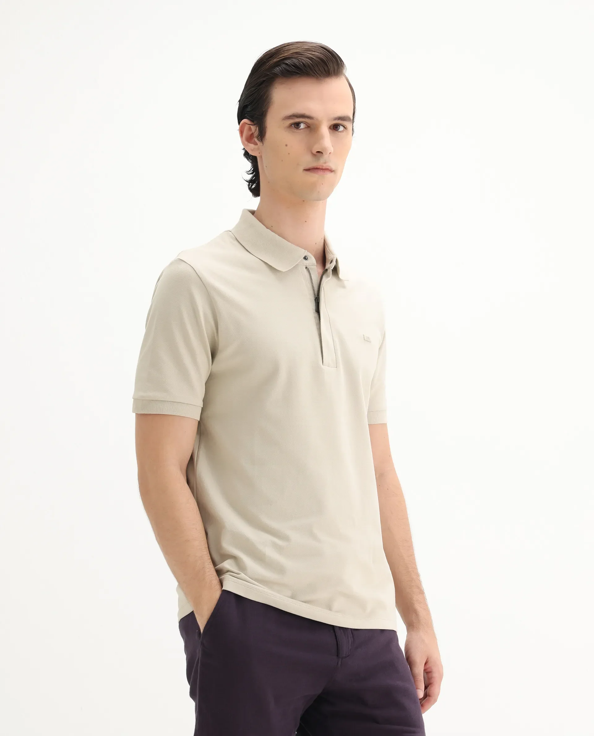 Rare Rabbit Men's Salis-25 Beige Cotton Blend Plain Regular Fit Half Sleeve Polo - Image 6