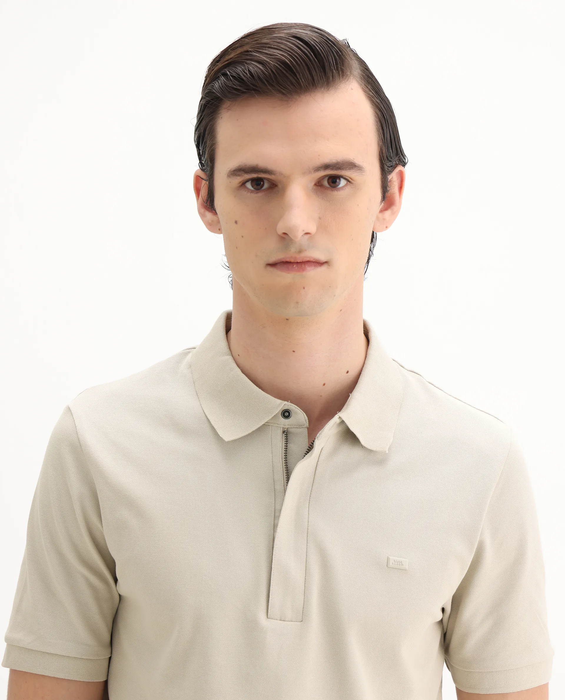 Rare Rabbit Men's Salis-25 Beige Cotton Blend Plain Regular Fit Half Sleeve Polo - Image 7