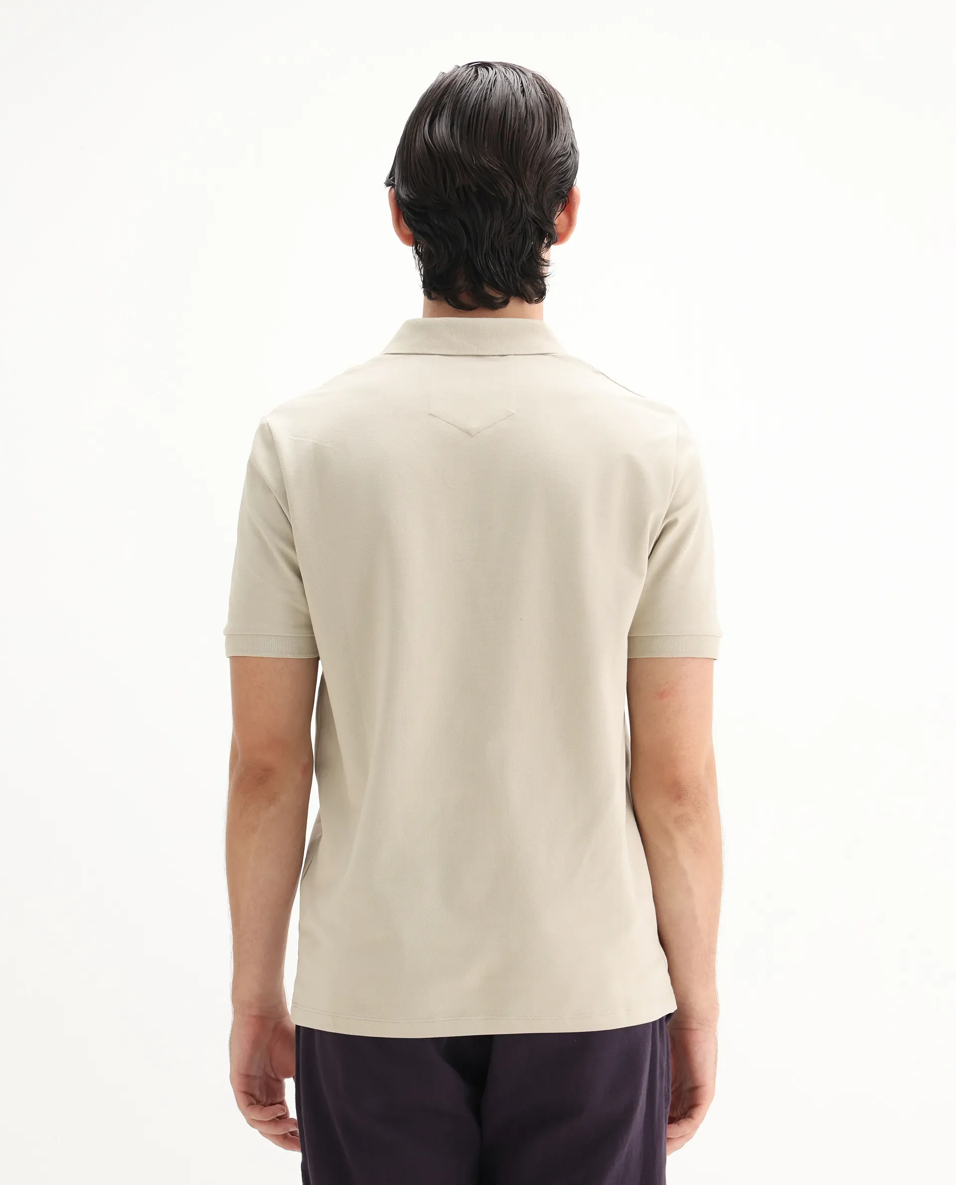 Rare Rabbit Men's Salis-25 Beige Cotton Blend Plain Regular Fit Half Sleeve Polo - Image 8