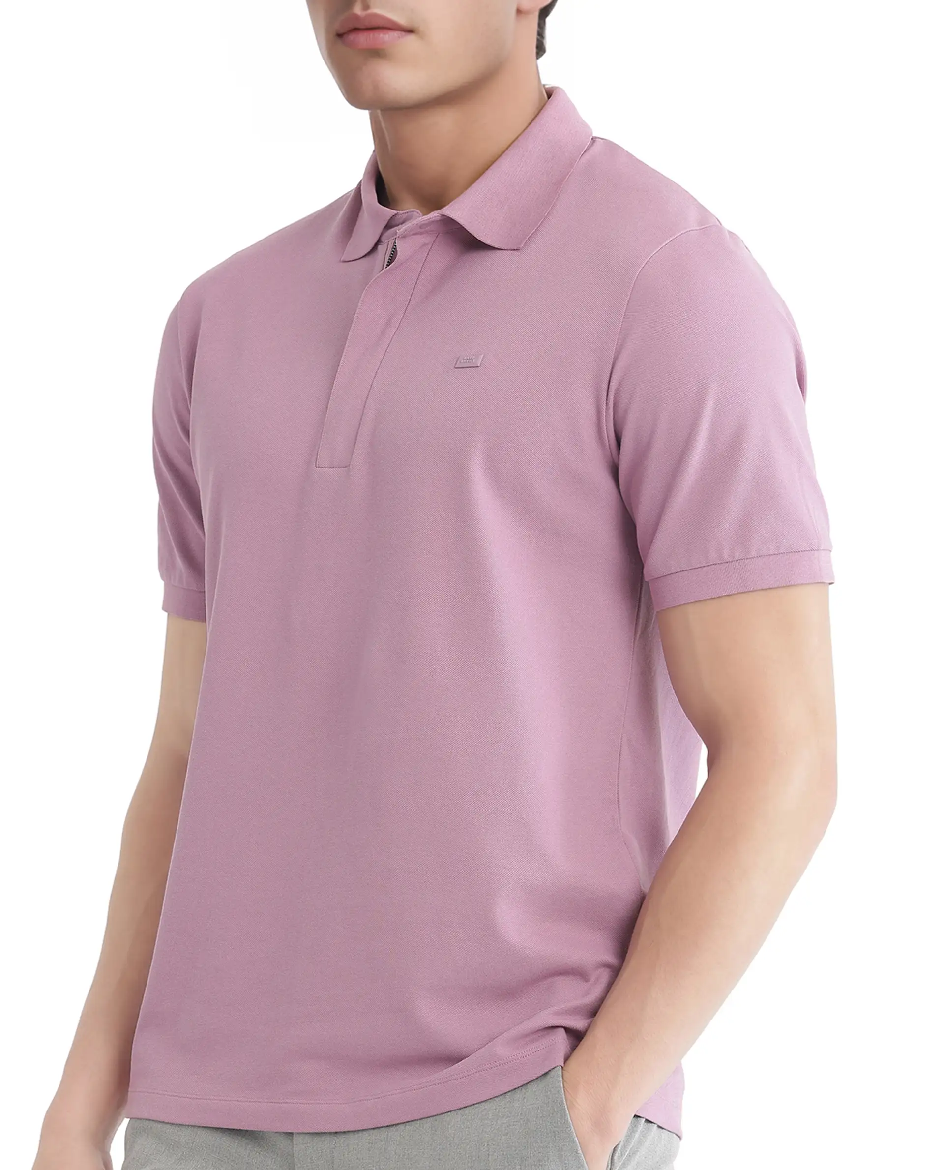 Rare Rabbit Men's Salis-25 Dusky Pink Cotton Blend Plain Regular Fit Half Sleeve Polo - Image 4