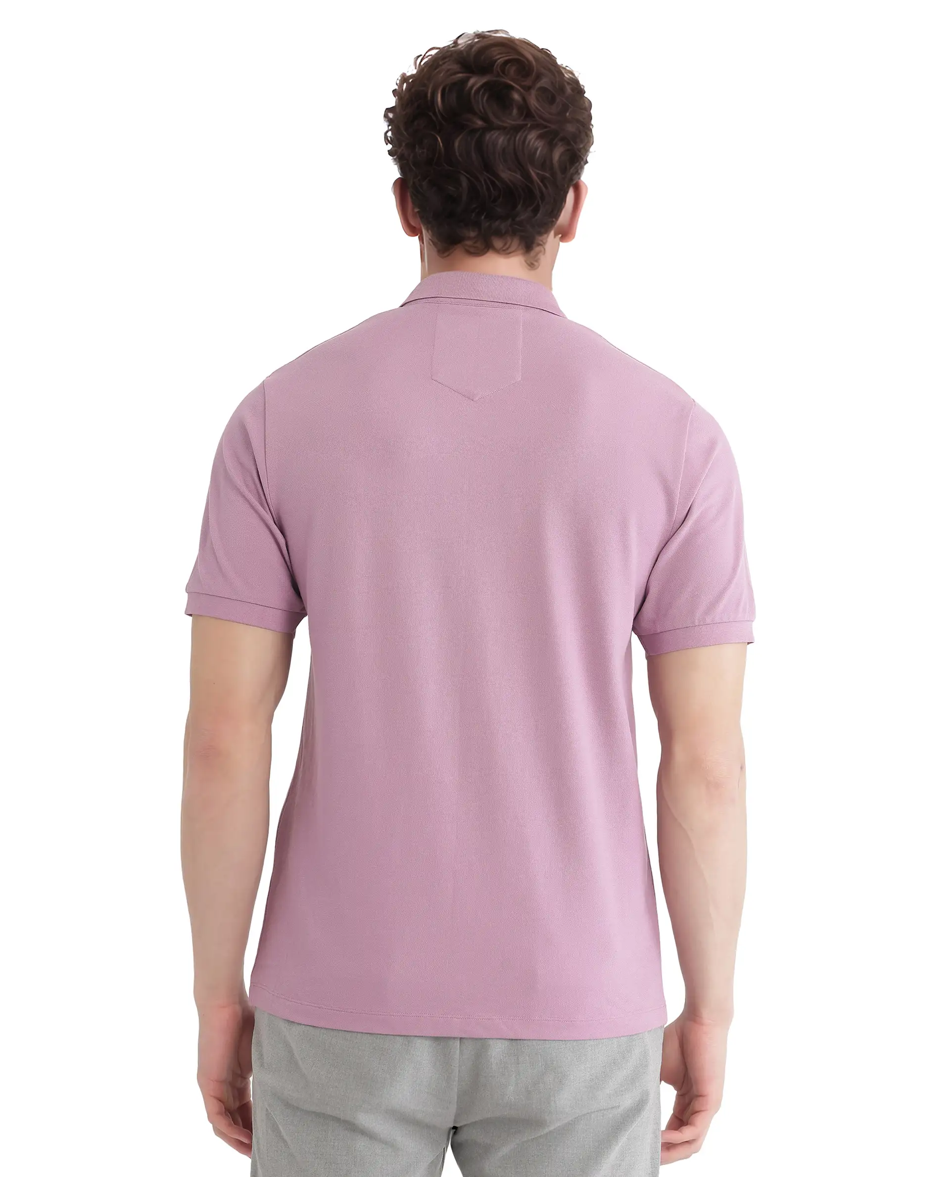 Rare Rabbit Men's Salis-25 Dusky Pink Cotton Blend Plain Regular Fit Half Sleeve Polo - Image 5