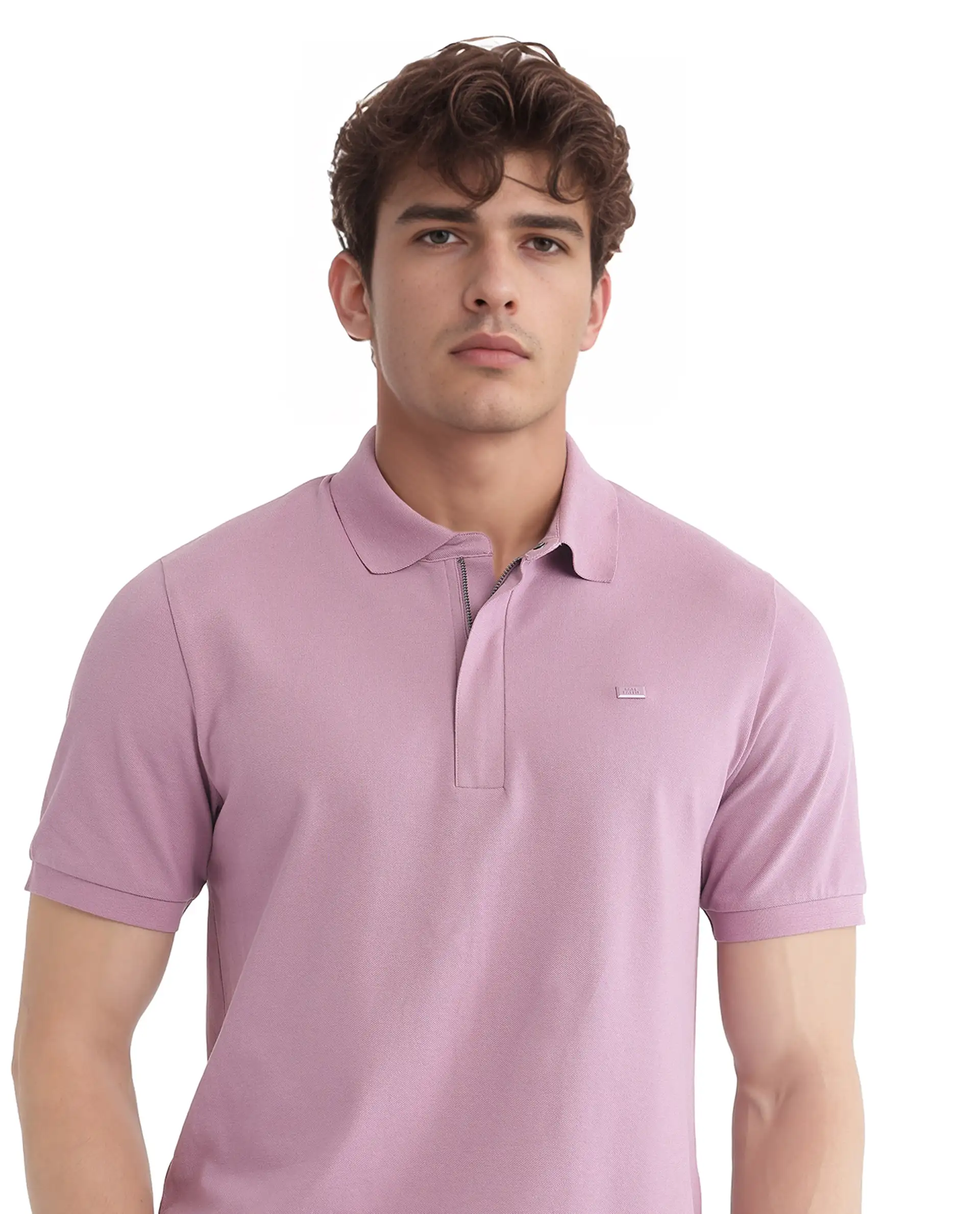 Rare Rabbit Men's Salis-25 Dusky Pink Cotton Blend Plain Regular Fit Half Sleeve Polo - Image 6