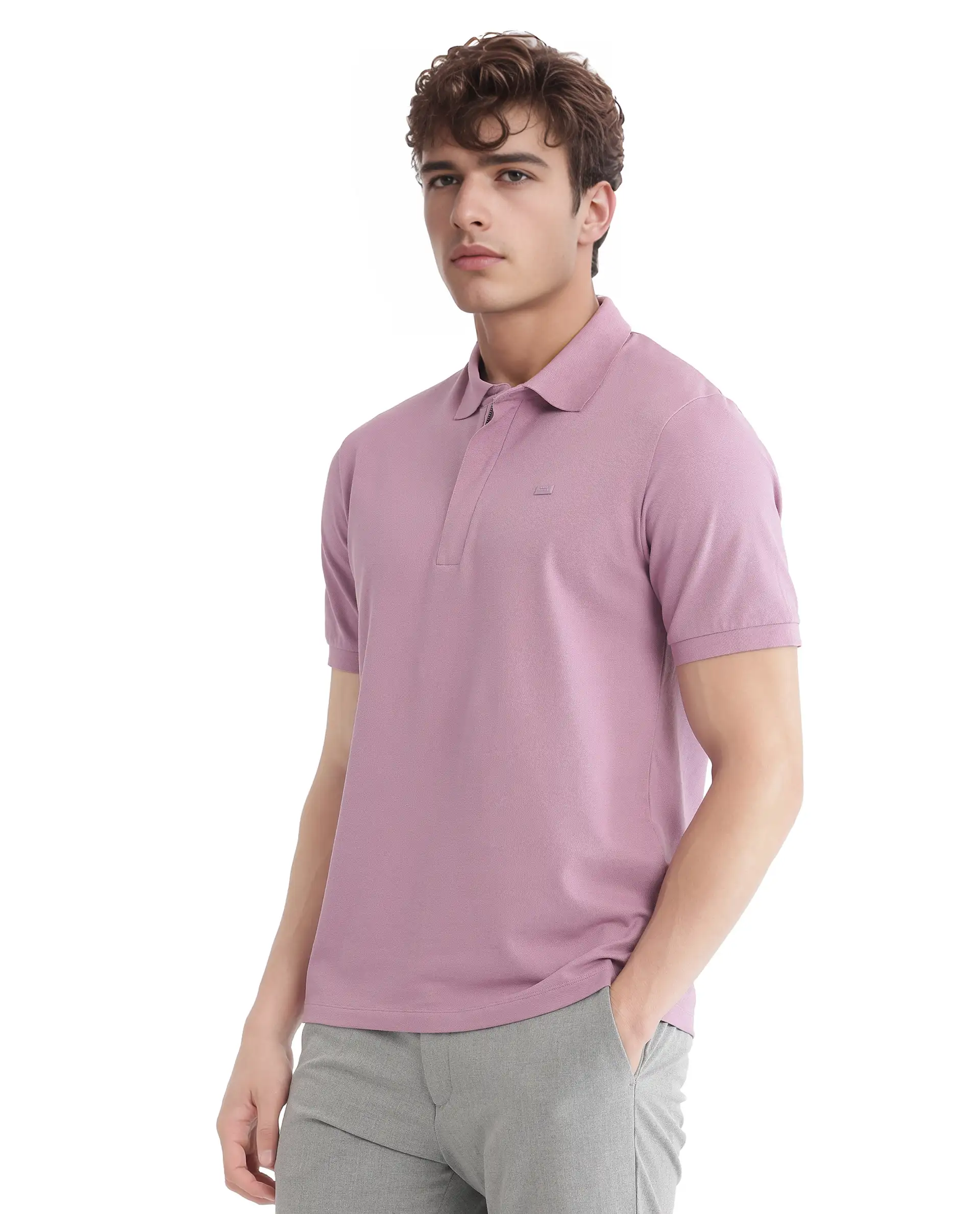 Rare Rabbit Men's Salis-25 Dusky Pink Cotton Blend Plain Regular Fit Half Sleeve Polo - Image 7