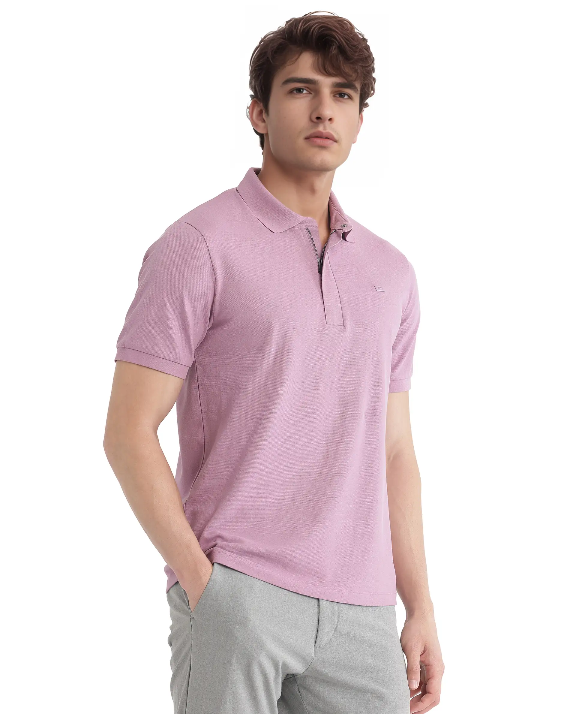 Rare Rabbit Men's Salis-25 Dusky Pink Cotton Blend Plain Regular Fit Half Sleeve Polo - Image 8