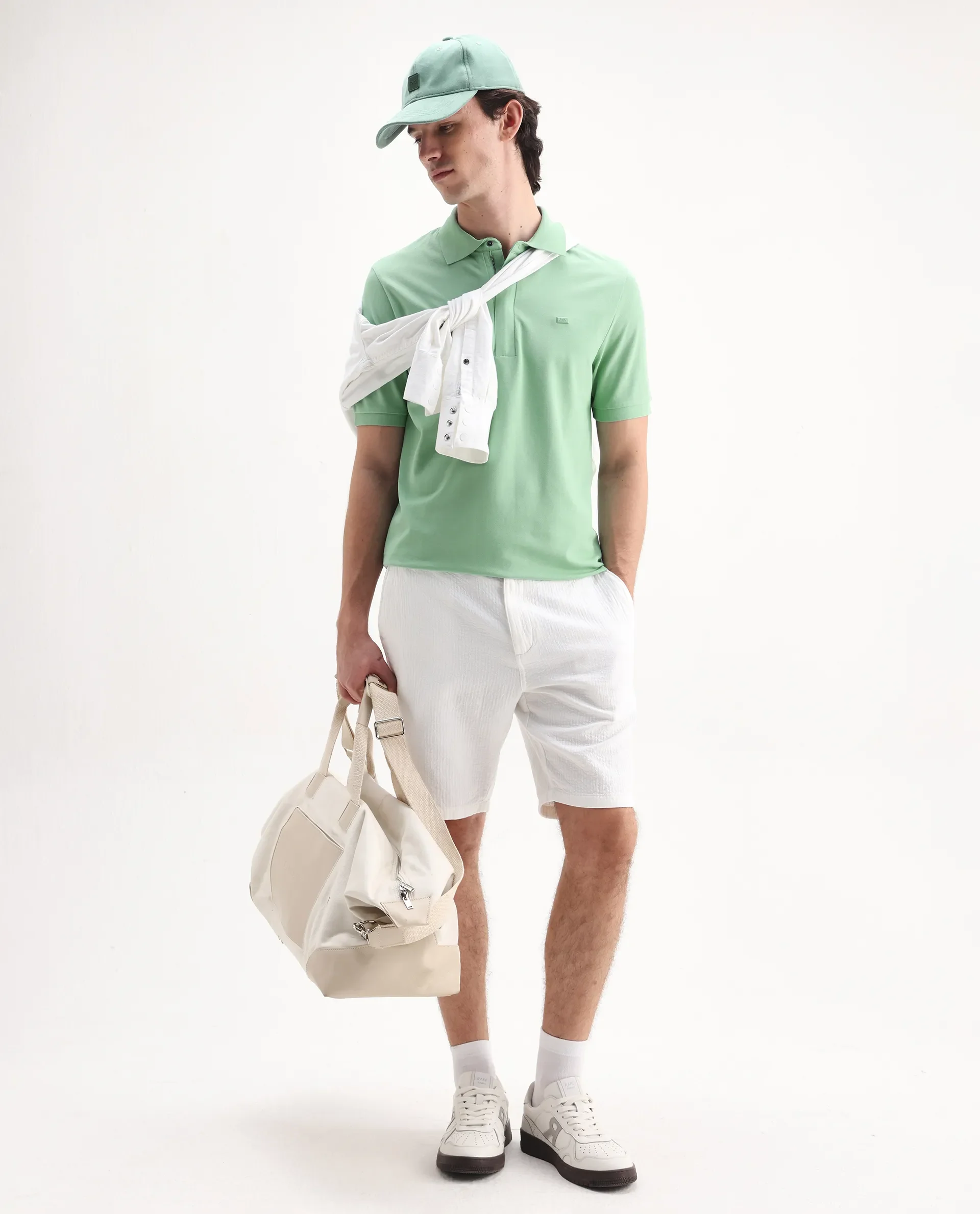 Rare Rabbit Men's Salis-25 Green Cotton Blend Plain Regular Fit Half Sleeve Polo - Image 2